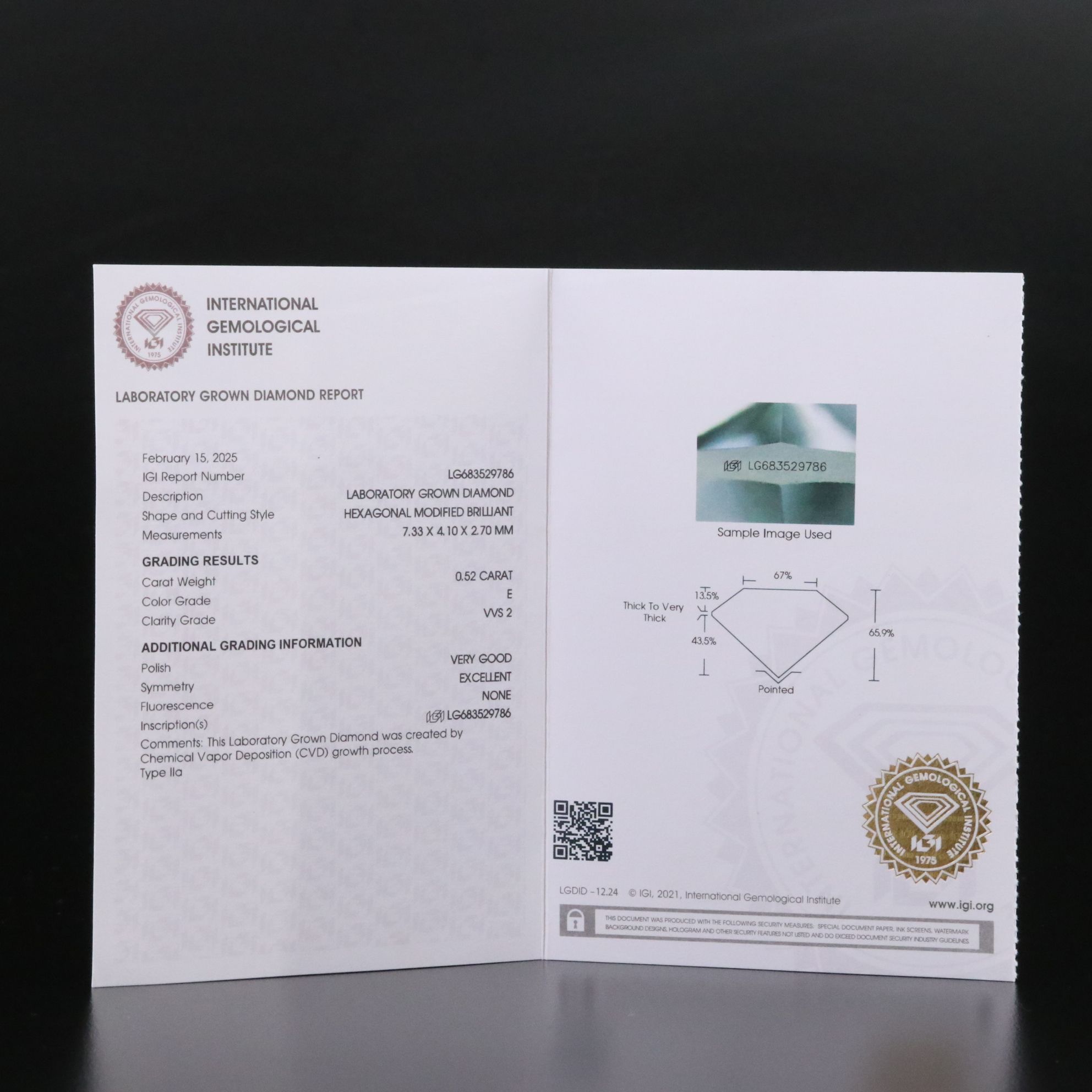 Loose 0.52 CT Lab Grown Diamond with IGI Report