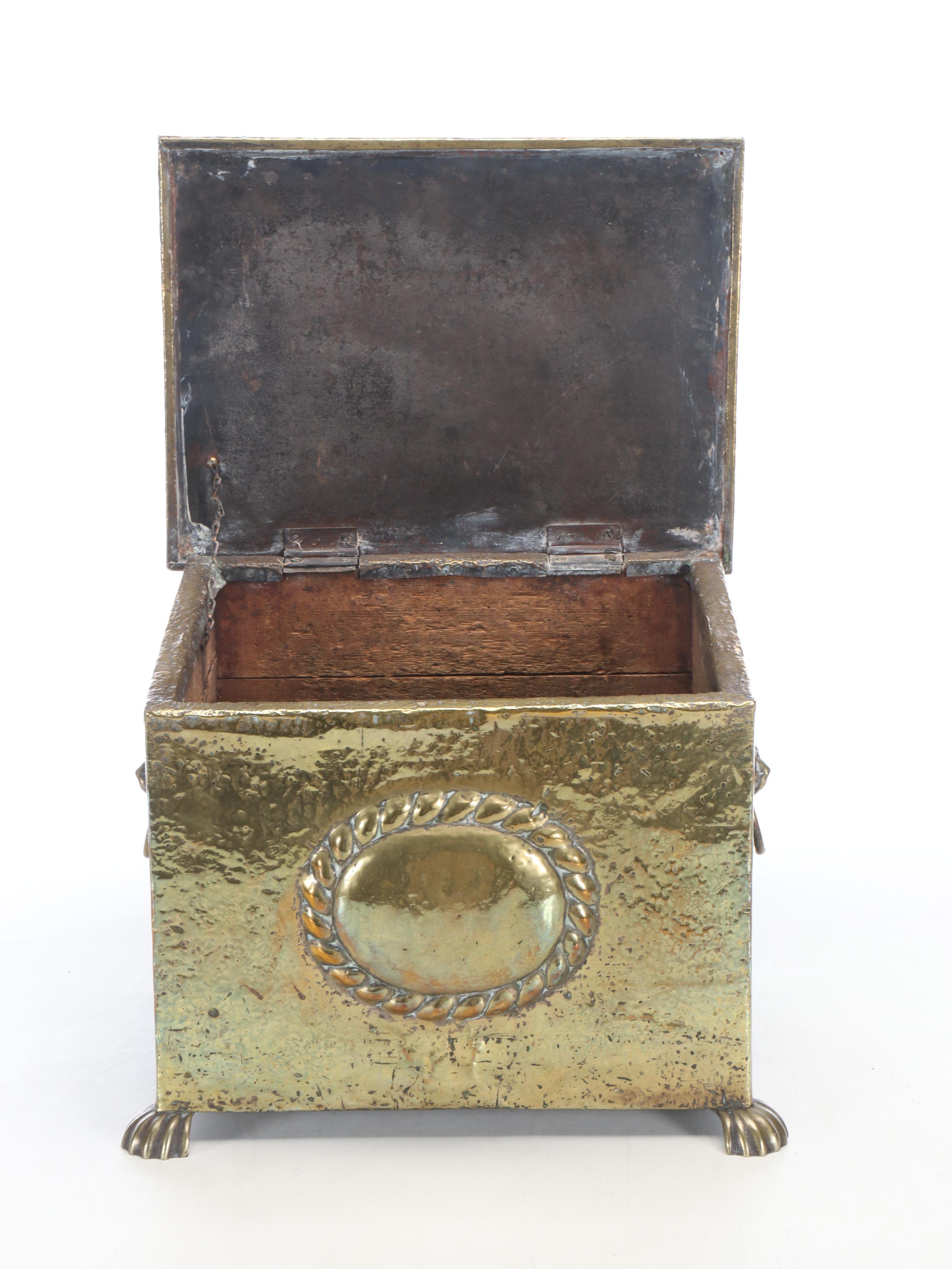 Victorian Style Brass and Horn Bellows and Brass Cast Wood Log Storage Box