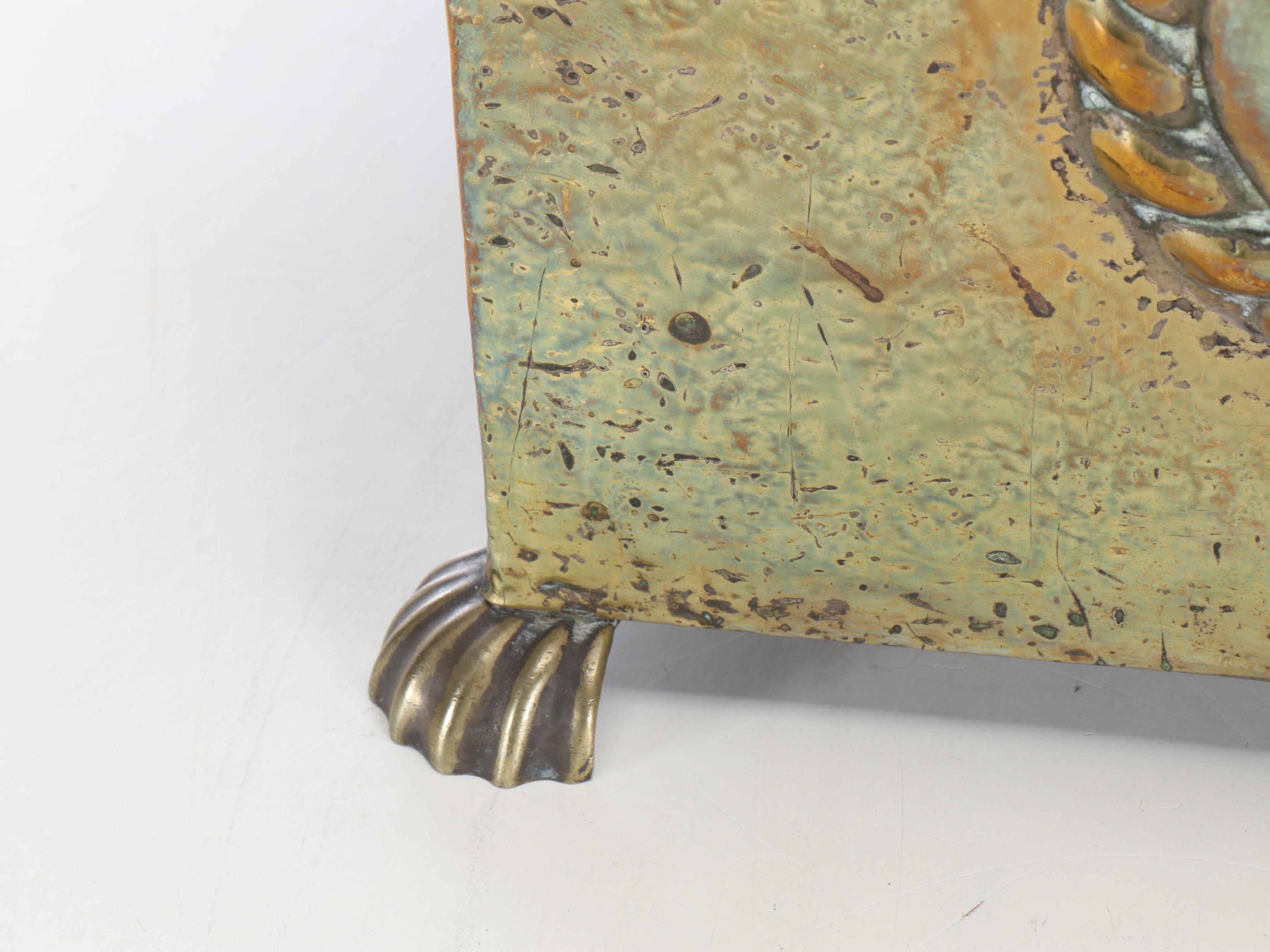 Victorian Style Brass and Horn Bellows and Brass Cast Wood Log Storage Box