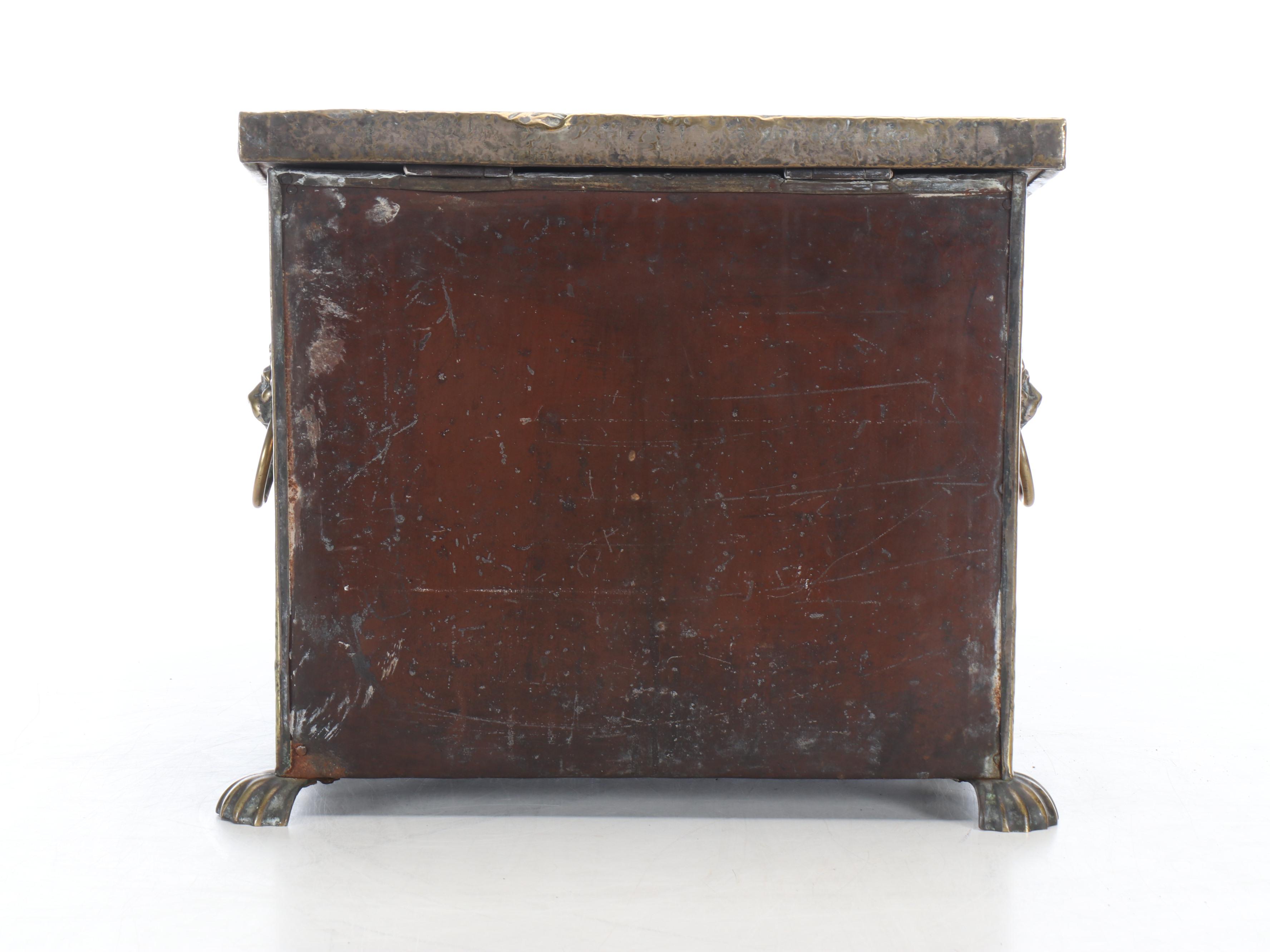 Victorian Style Brass and Horn Bellows and Brass Cast Wood Log Storage Box