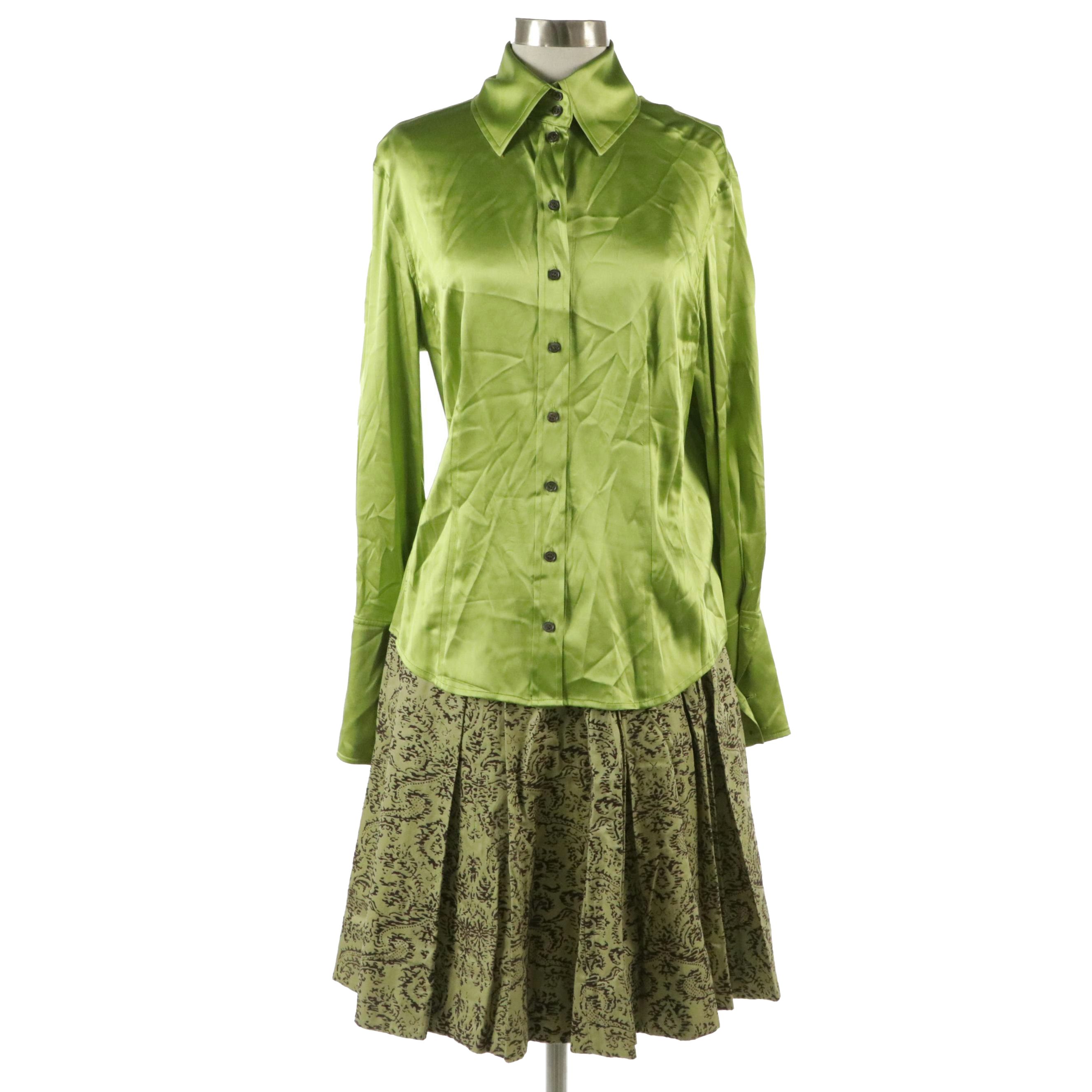 Magaschoni Button-Up Shirt and Odille Pleated Skirt