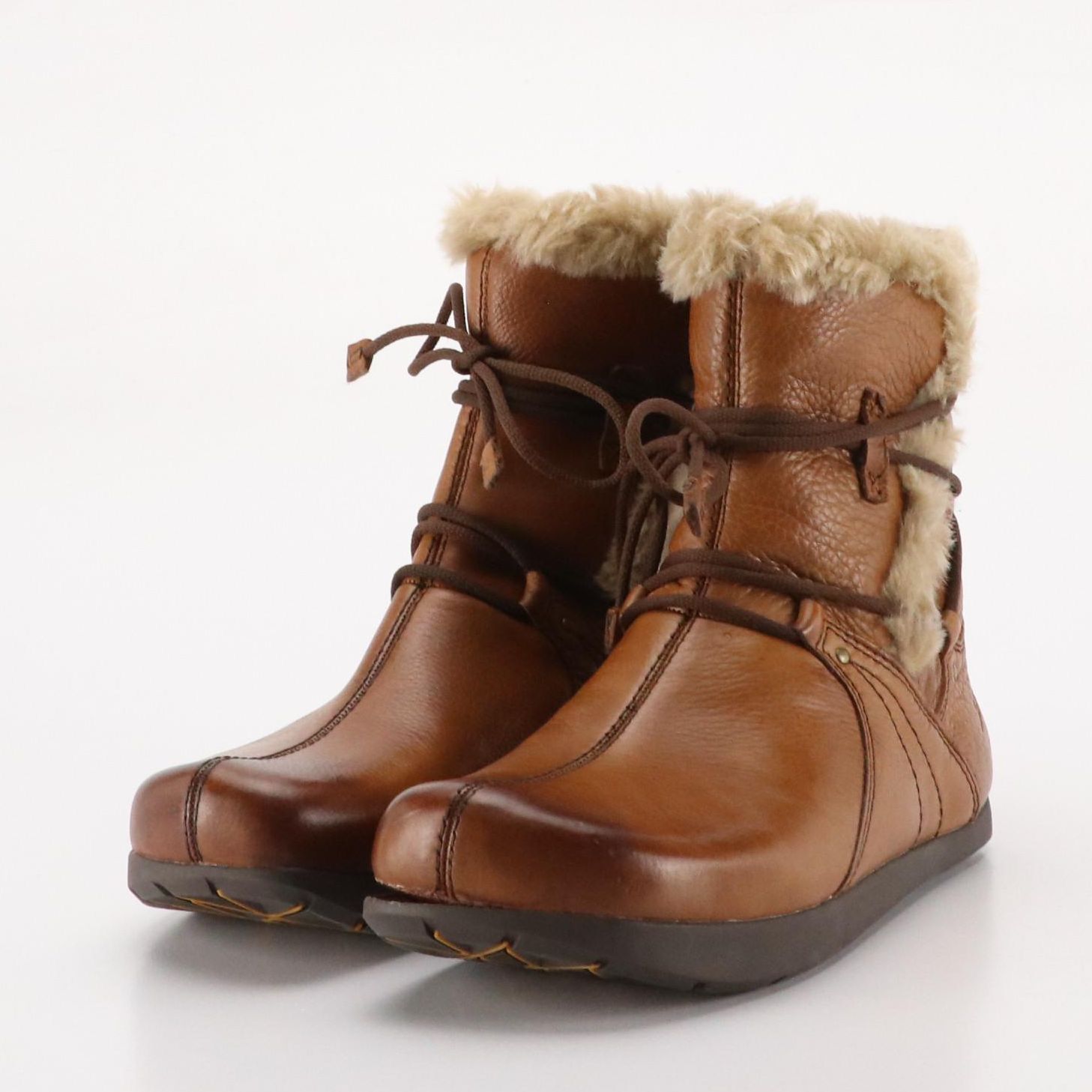 Earth Central Too Almond Brown Leather and Faux Fur Lined Winter Boots with Box