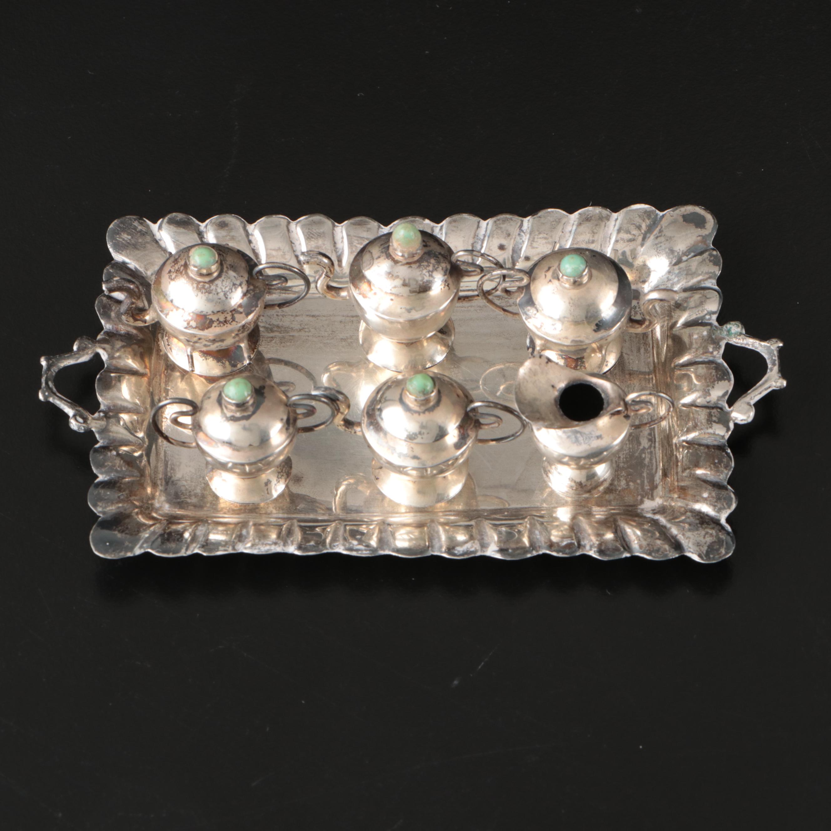 Miniature Mexican Sterling Silver Tea Service and Tray