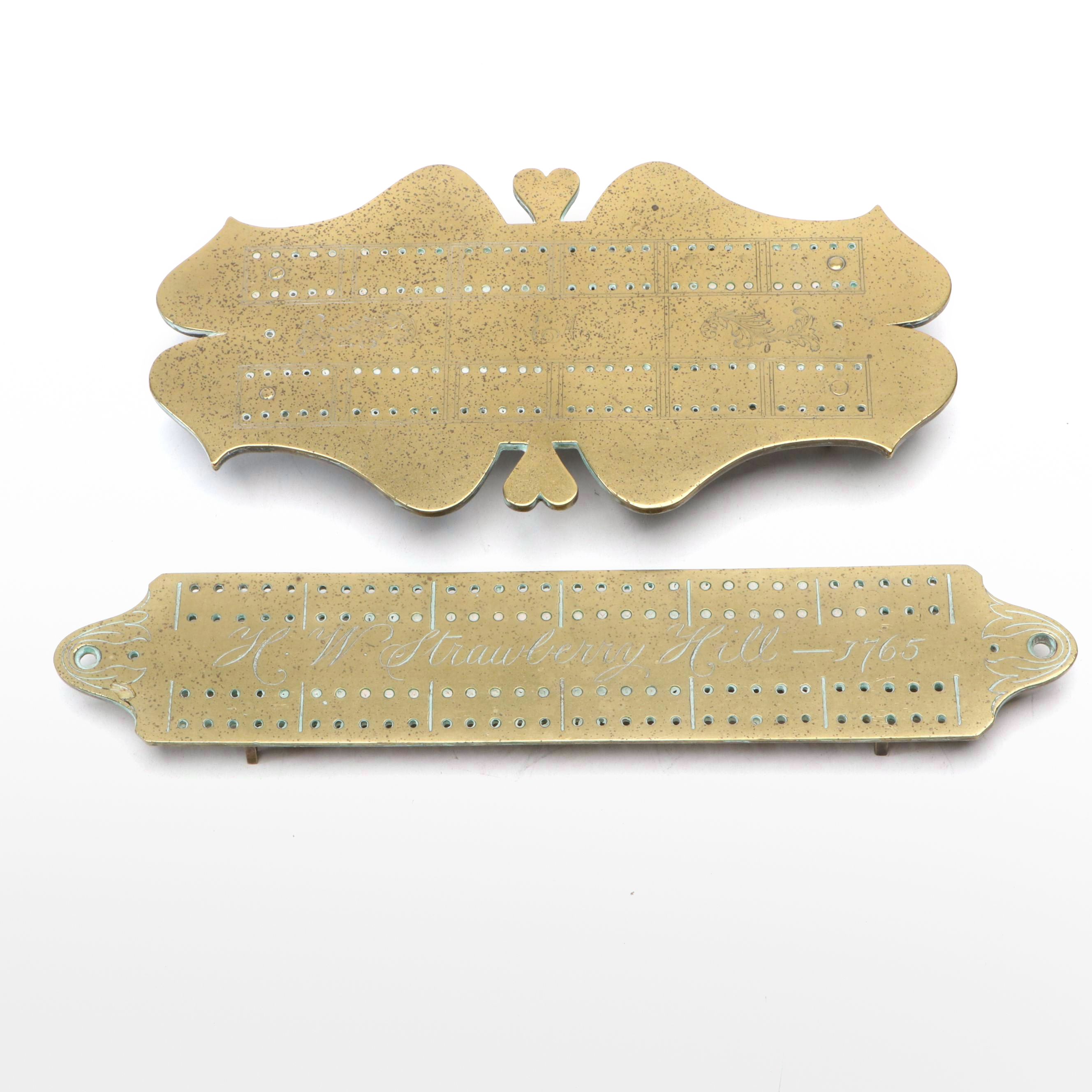 Vintage Strawberry Hill with Other European Style Brass Cribbage Board