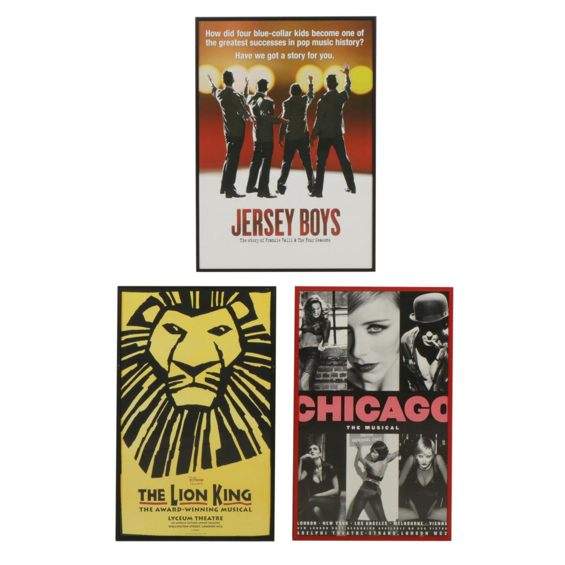 "The Lion King", "Jersey Boys" and "Chicago" Musical Theatre Promotional Posters