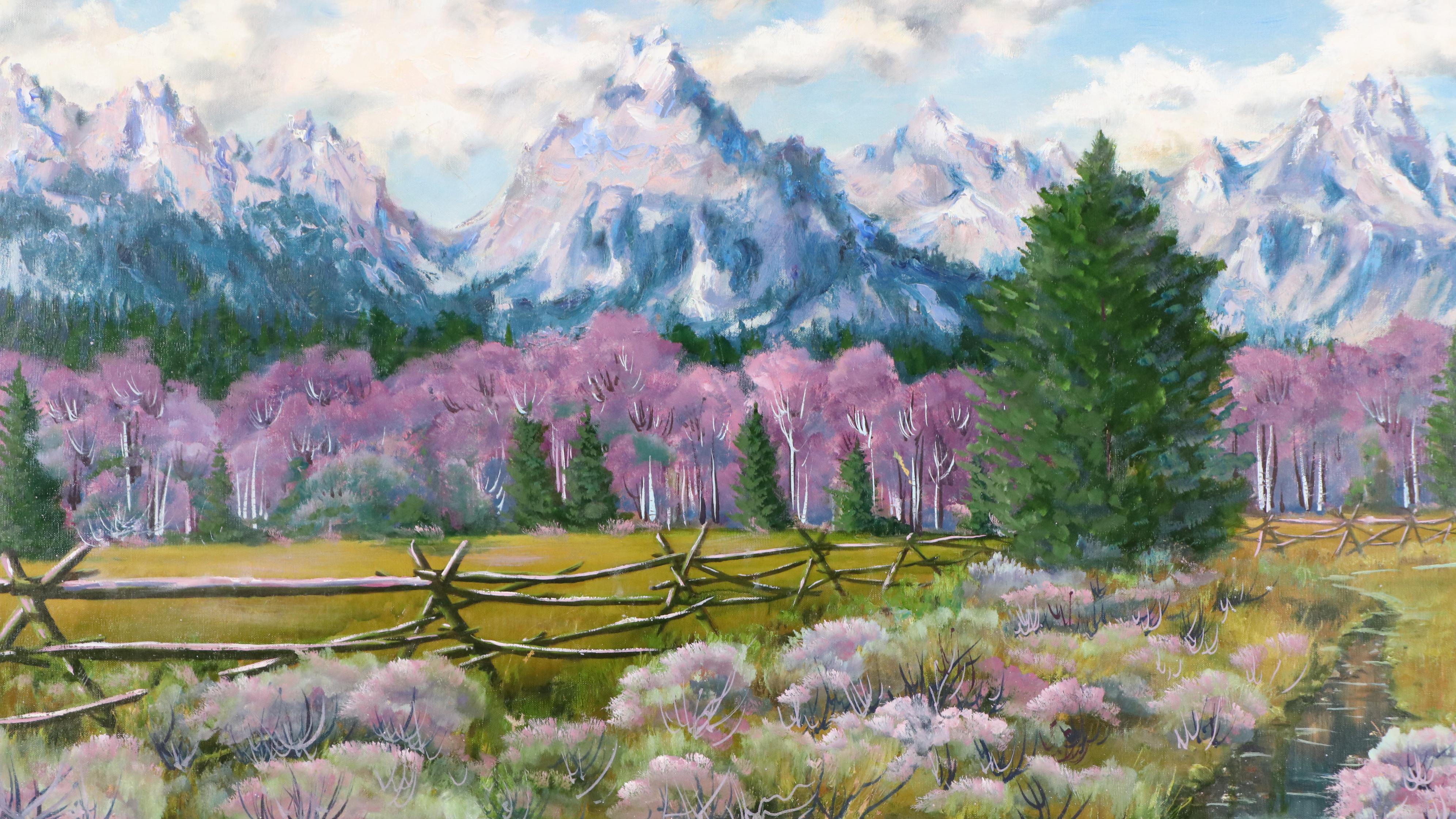Gary Case Large-Scale Landscape Oil Painting "Teton Range," 1967