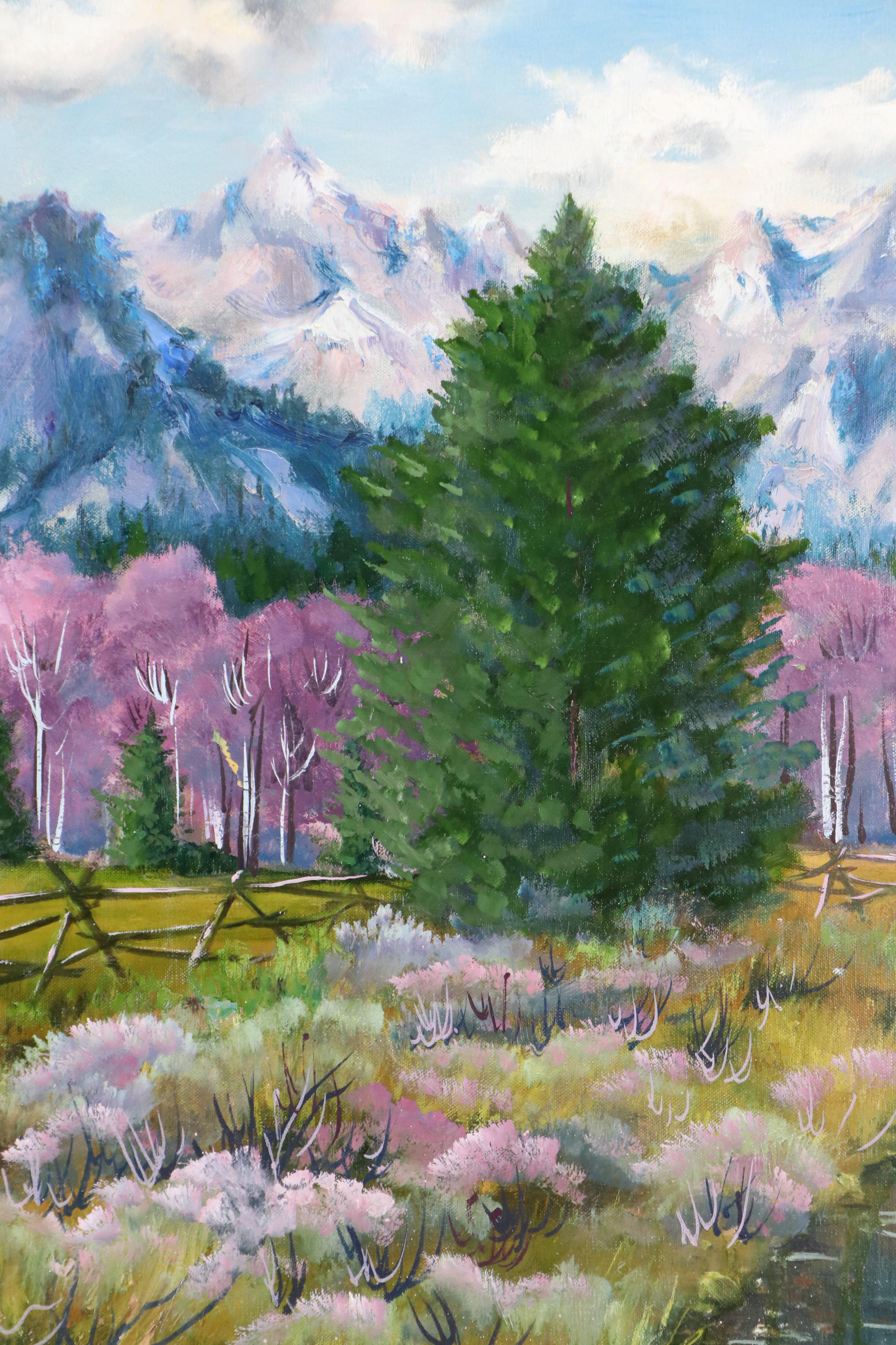 Gary Case Large-Scale Landscape Oil Painting "Teton Range," 1967