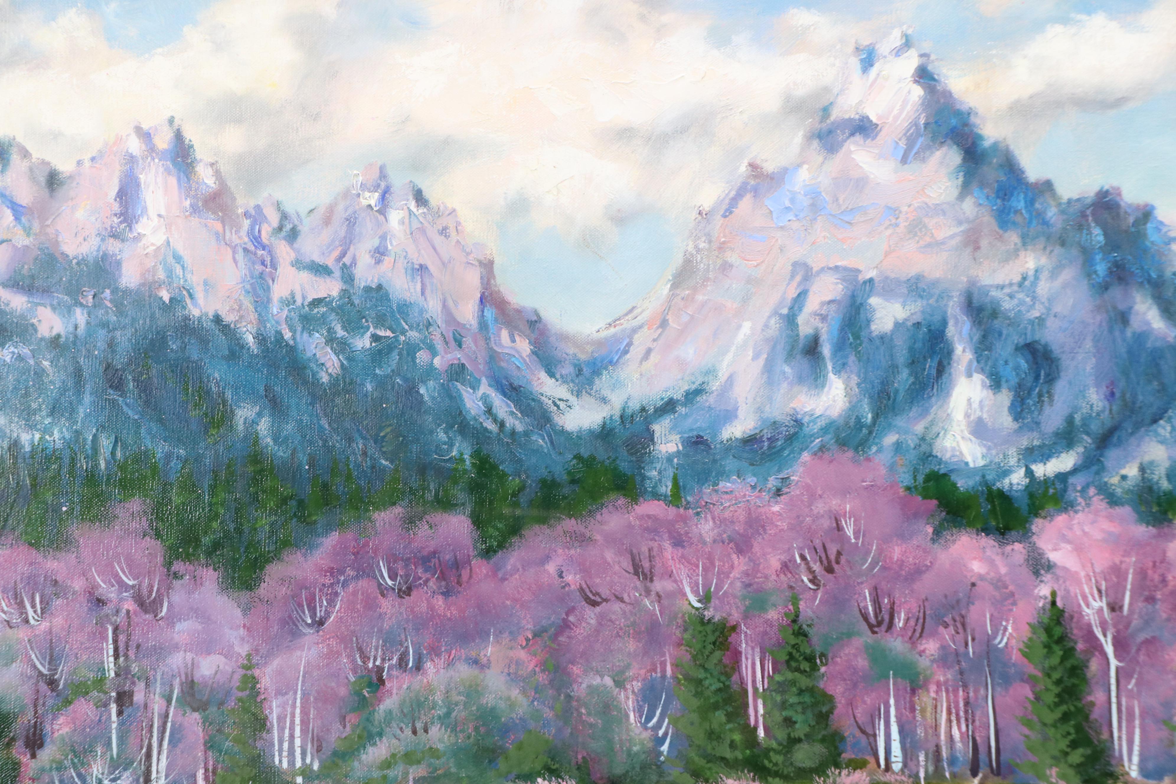 Gary Case Large-Scale Landscape Oil Painting "Teton Range," 1967