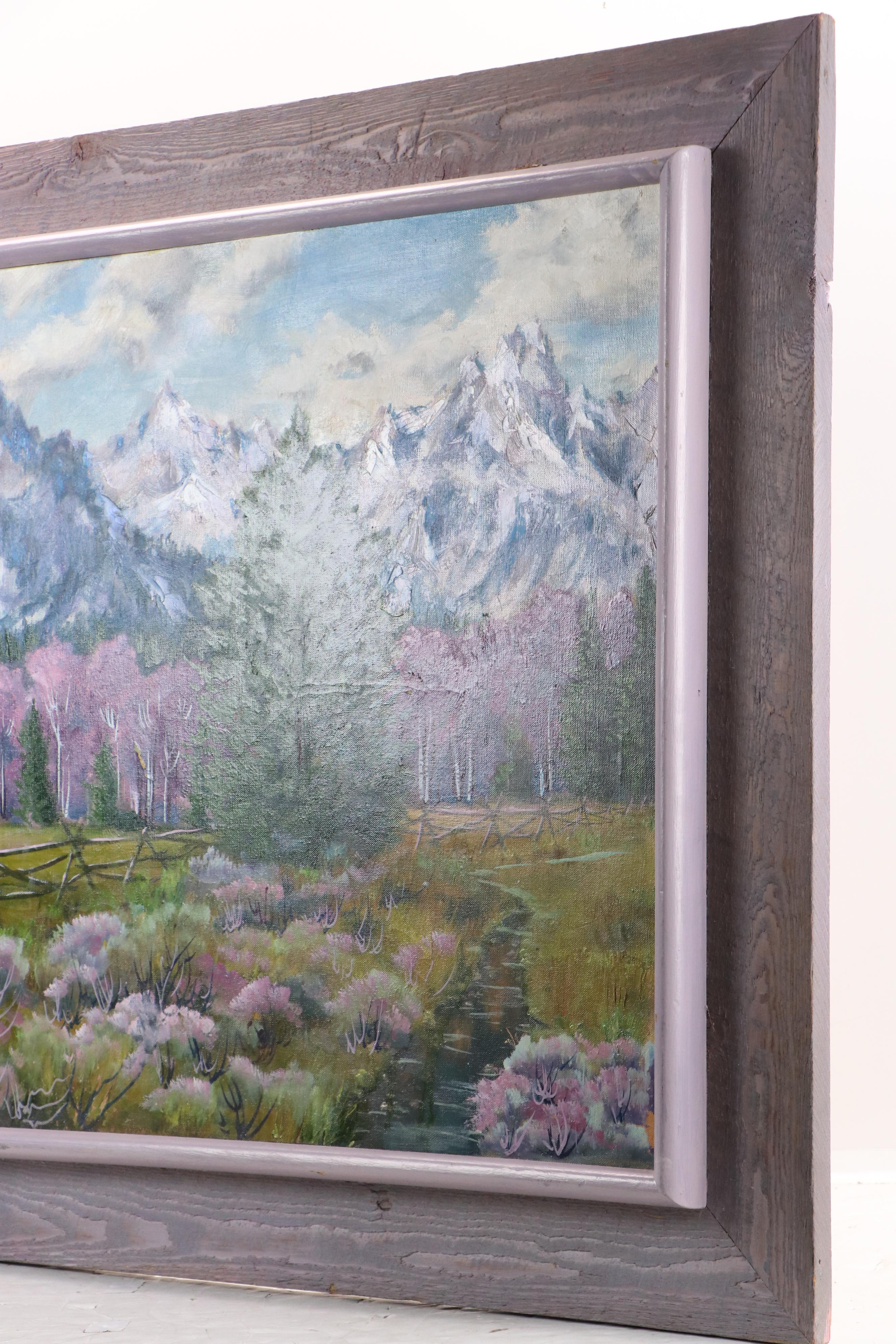 Gary Case Large-Scale Landscape Oil Painting "Teton Range," 1967