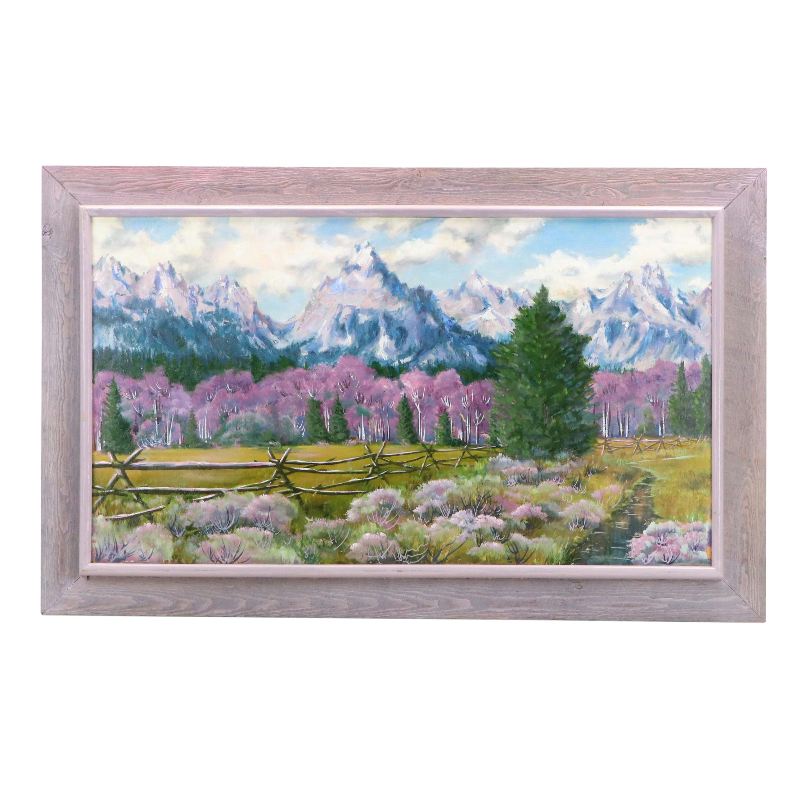 Gary Case Large-Scale Landscape Oil Painting "Teton Range," 1967