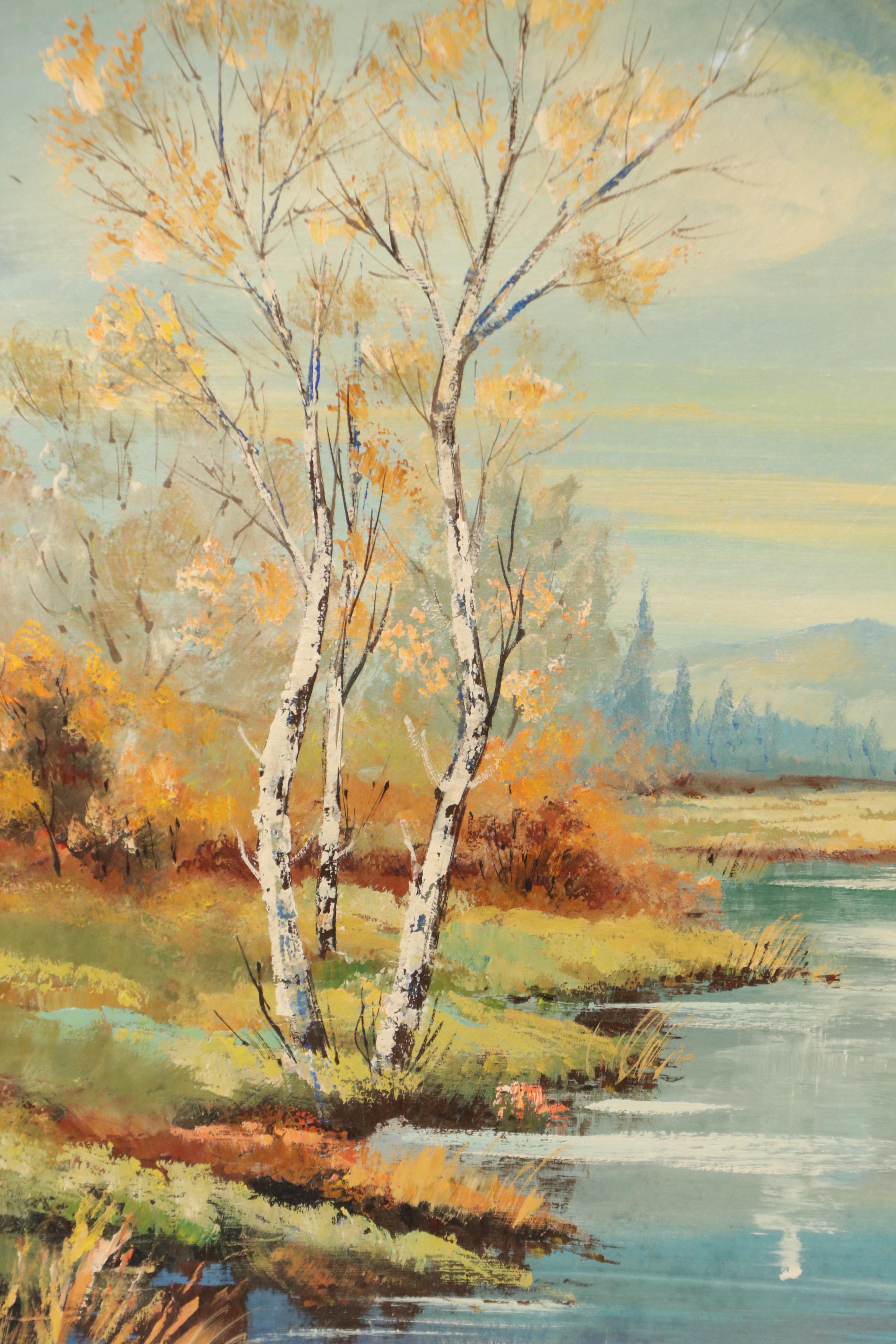 M. Marquez Landscape Oil Painting of Autumn River Scene