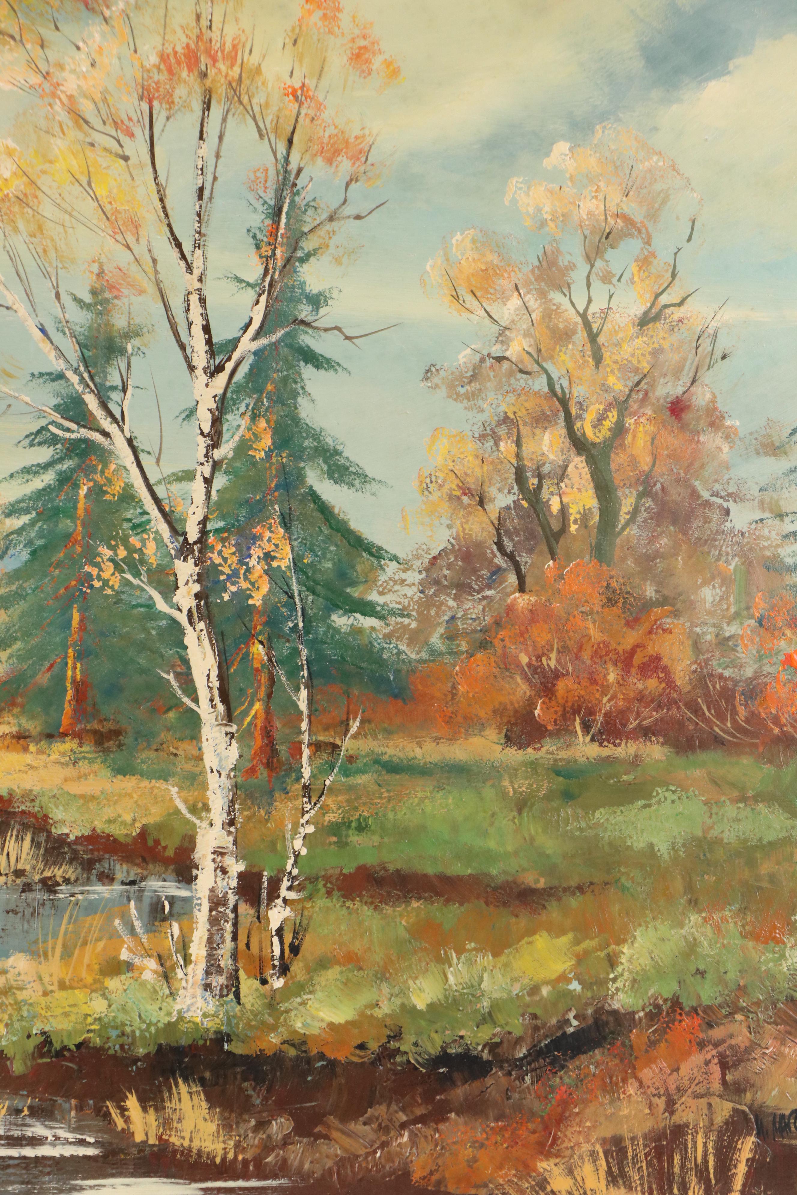 M. Marquez Landscape Oil Painting of Autumn River Scene