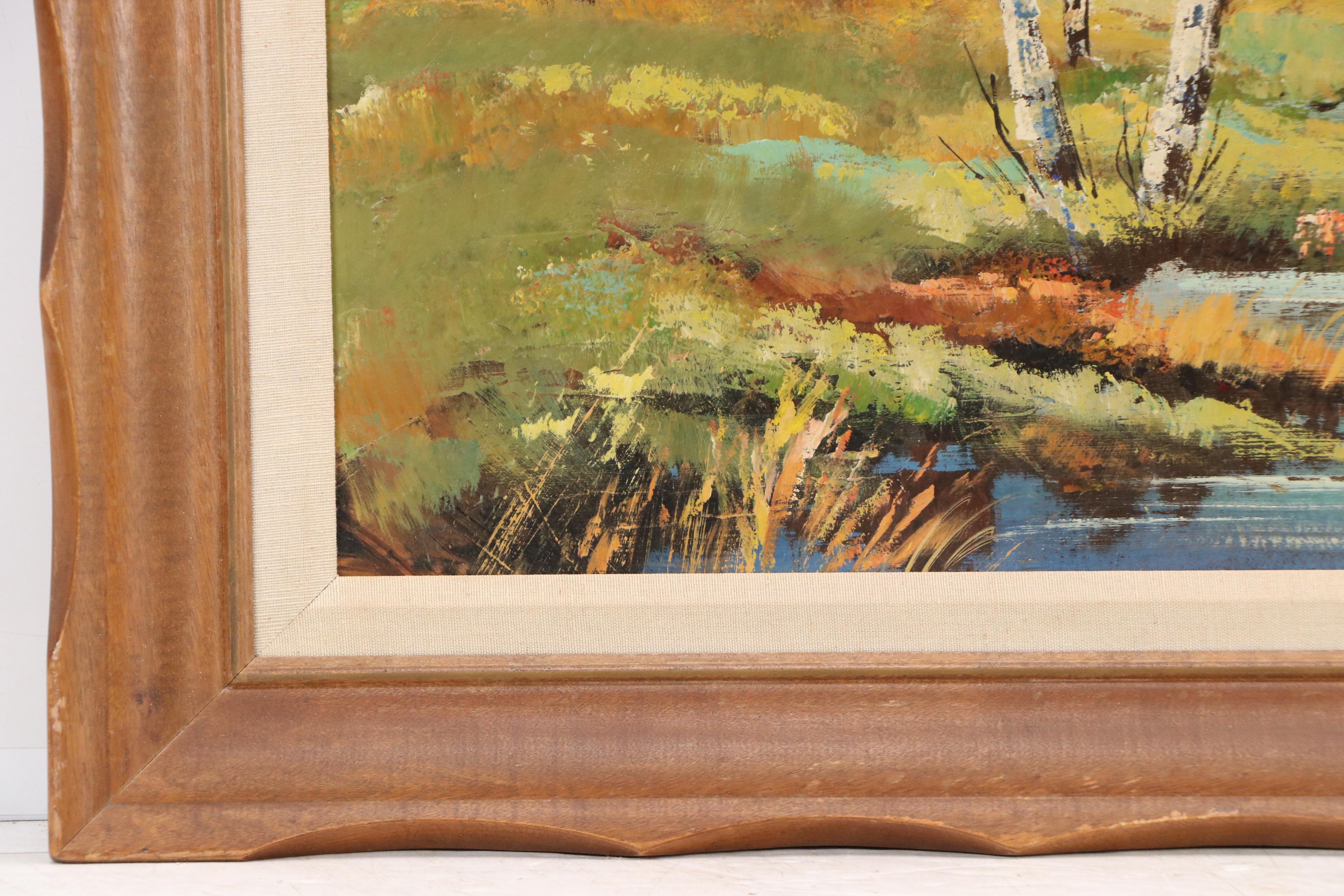 M. Marquez Landscape Oil Painting of Autumn River Scene