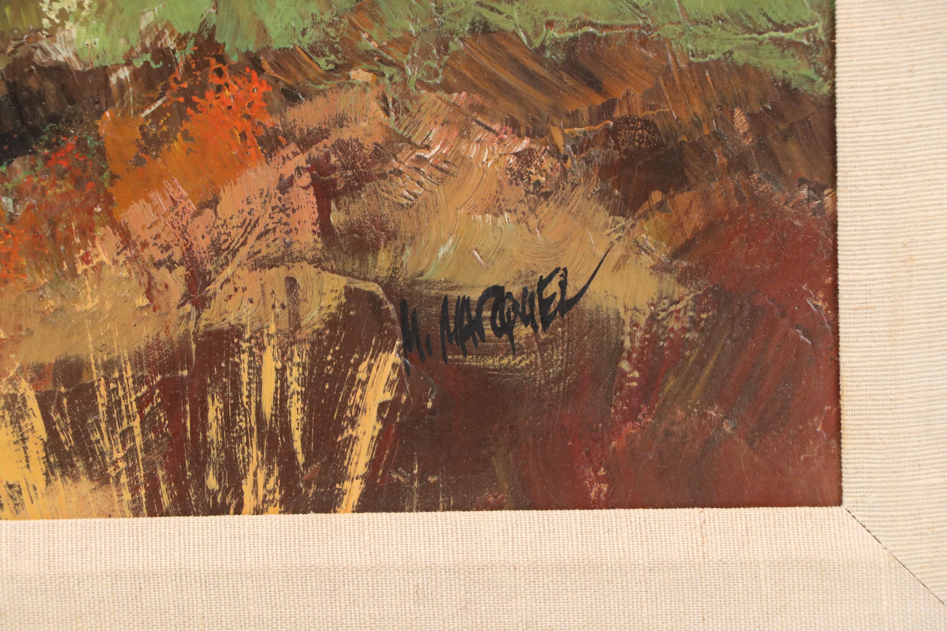 M. Marquez Landscape Oil Painting of Autumn River Scene