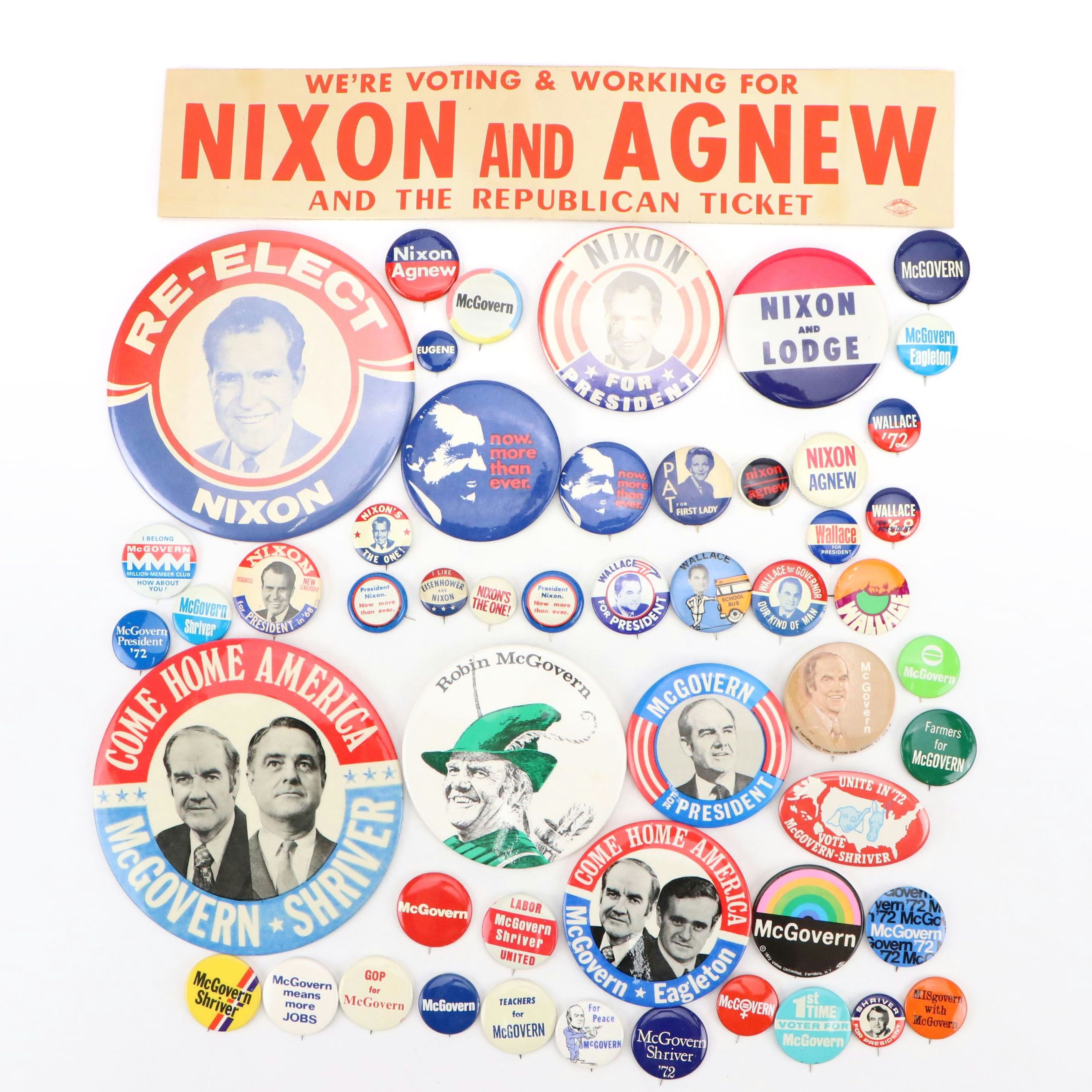 George McGovern, Richard Nixon with Other Political Pinbacks and Sticker