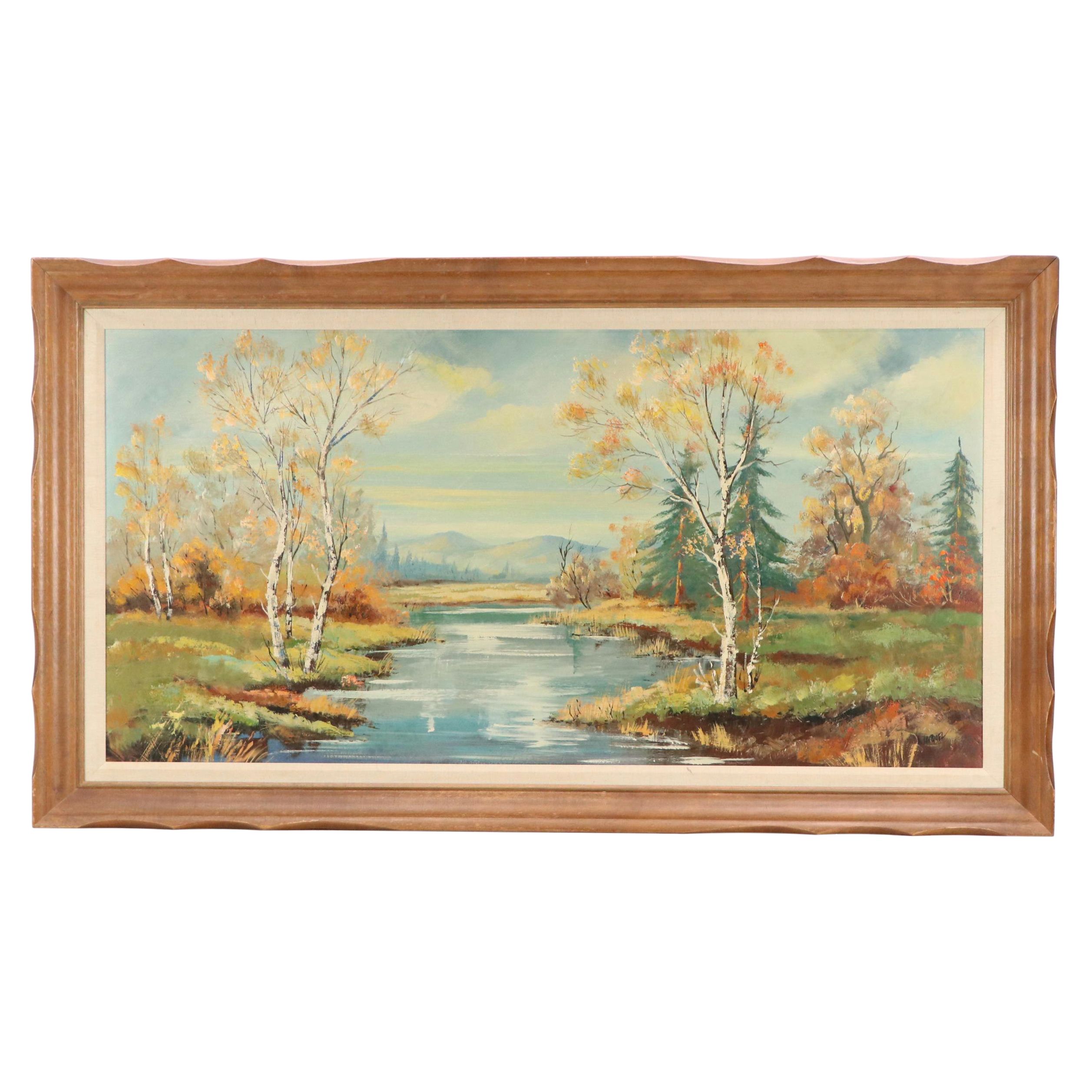 M. Marquez Landscape Oil Painting of Autumn River Scene