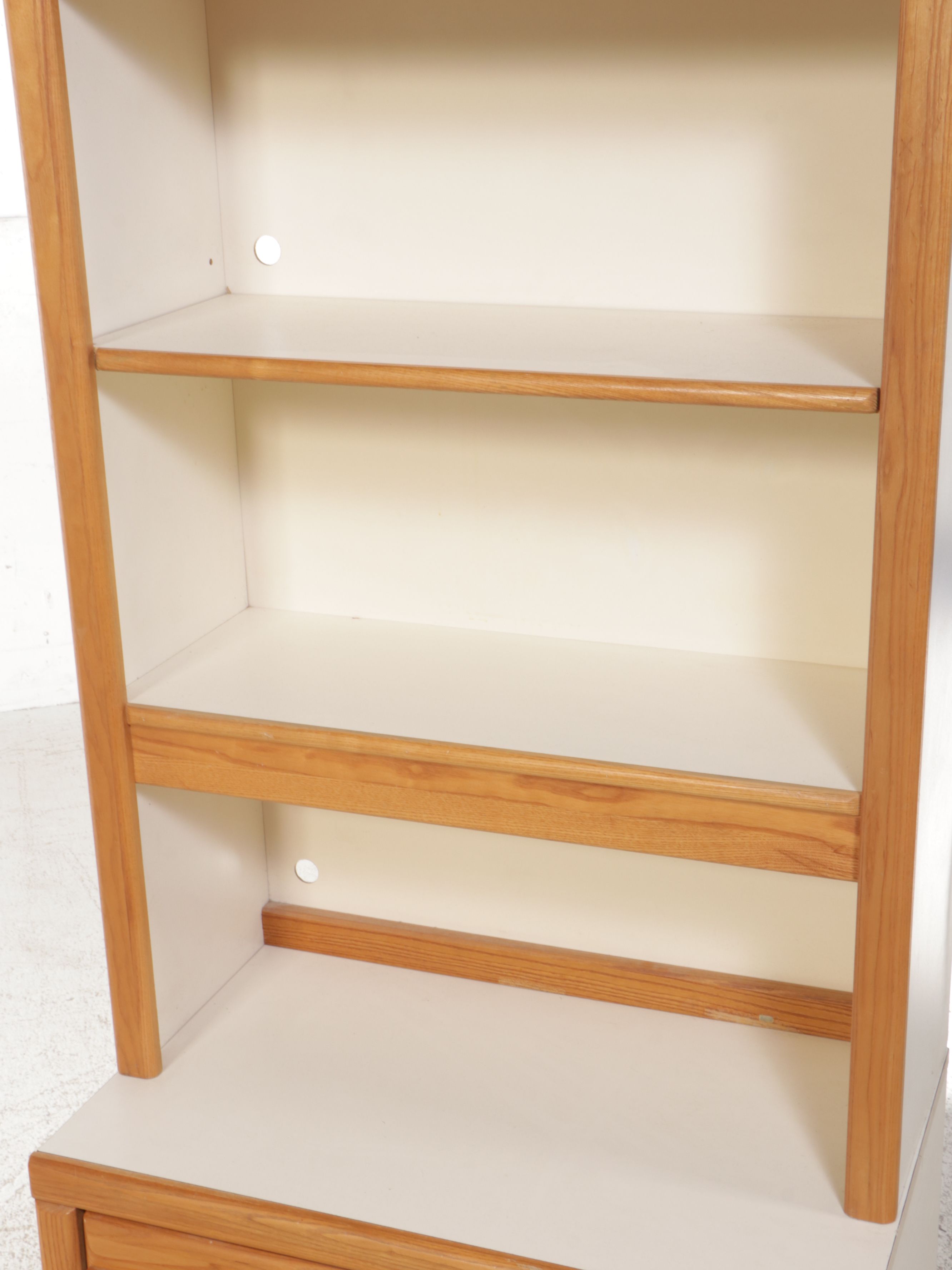 Stanley Furniture Oak and Laminate Chest with Book Shelves and Nightstand, 1986