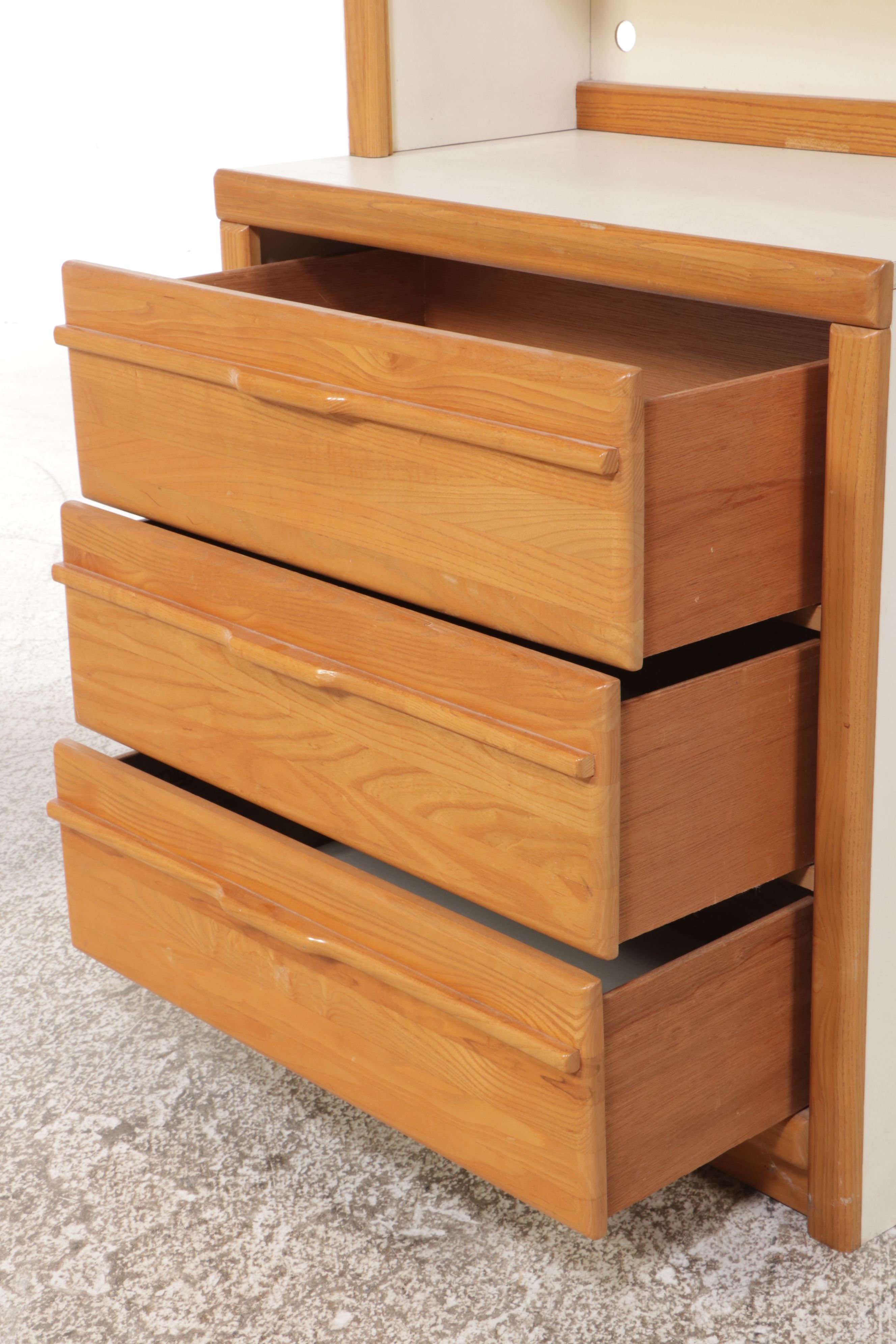 Stanley Furniture Oak and Laminate Chest with Book Shelves and Nightstand, 1986