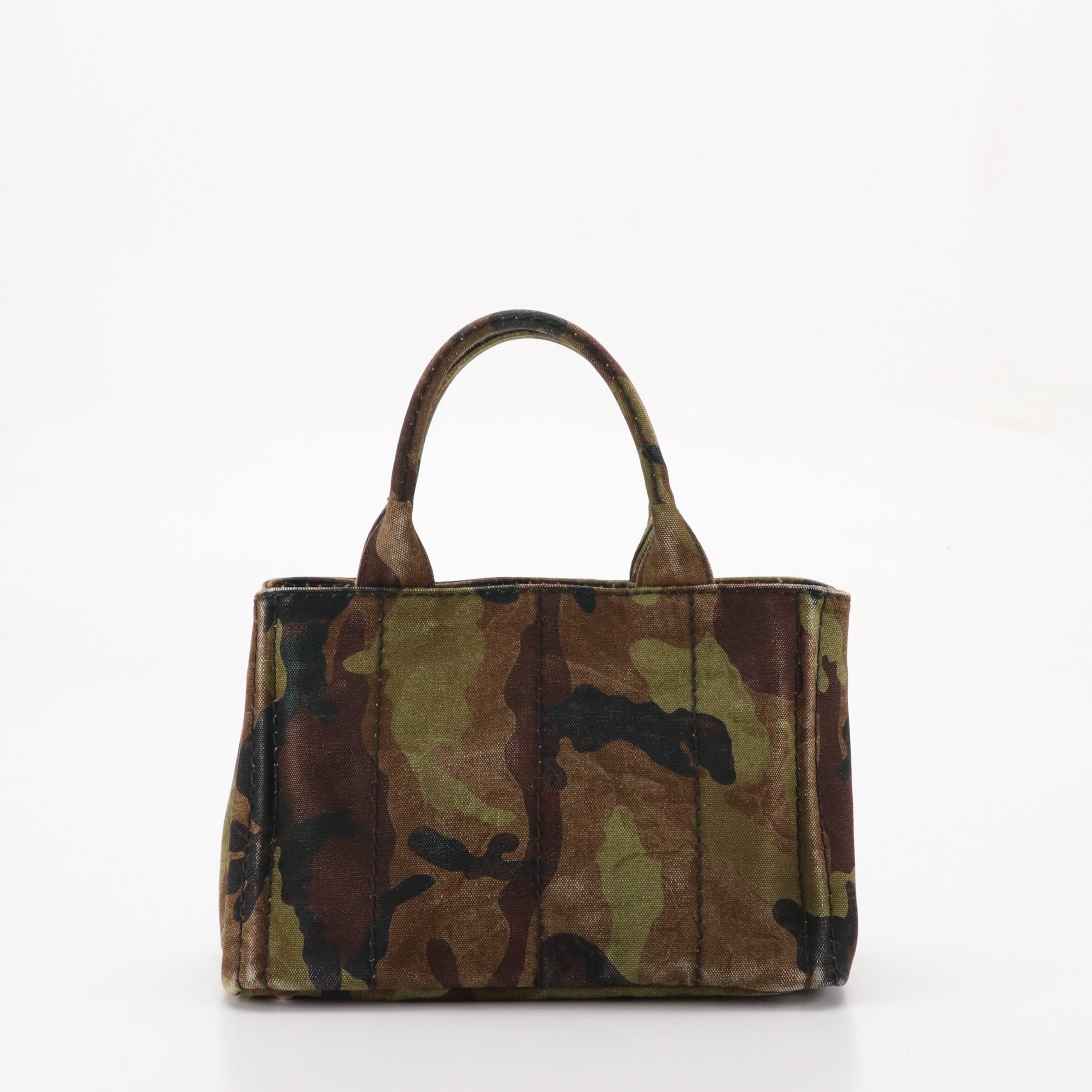 Prada Camouflage Printed Canapa Logo Small Two-Way Tote