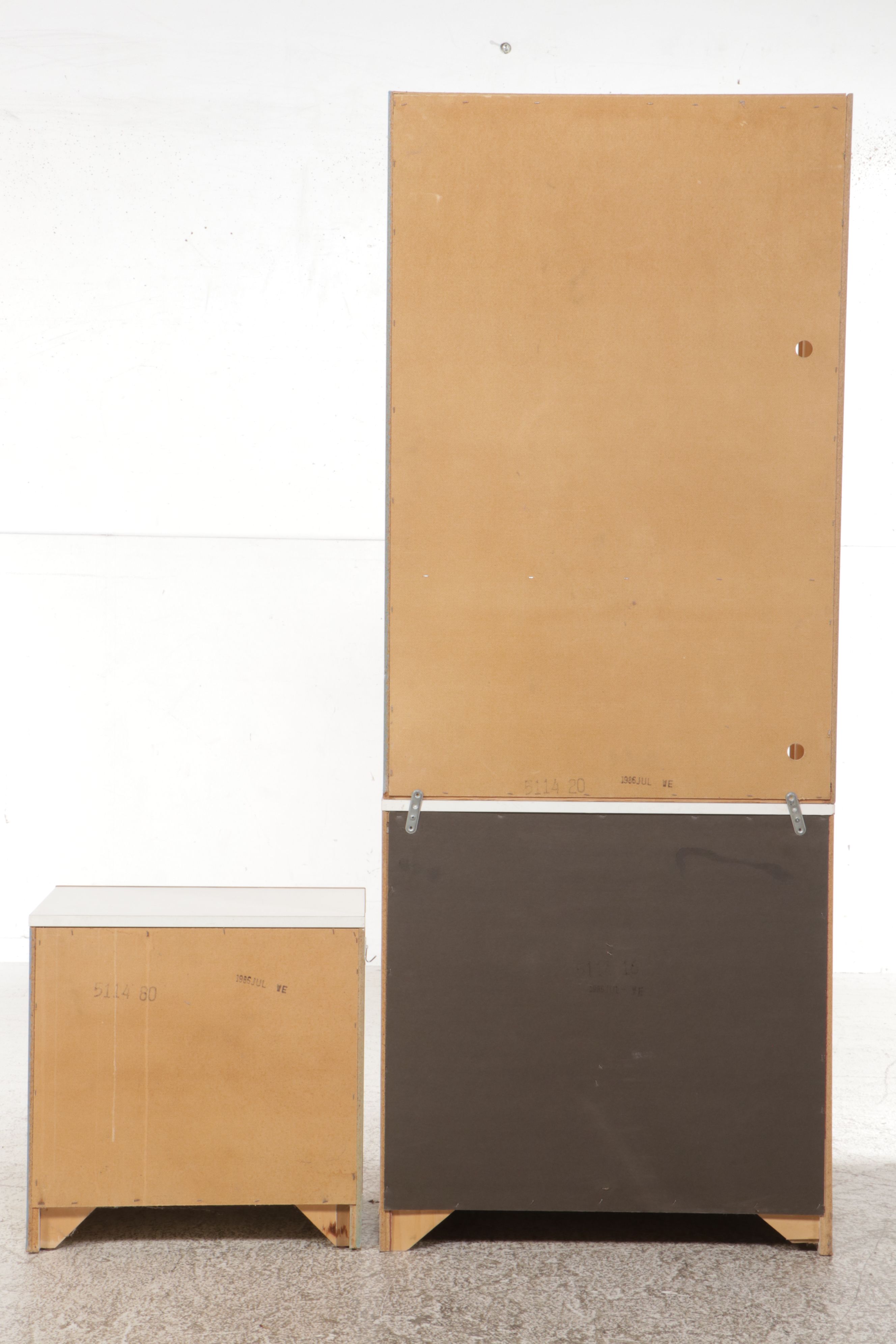 Stanley Furniture Oak and Laminate Chest with Book Shelves and Nightstand, 1986