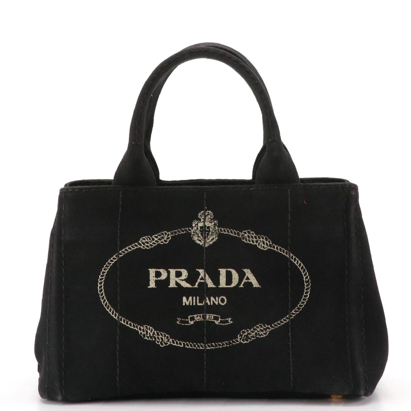 Prada Small Canapa Logo Two-Way Tote in Black Canvas