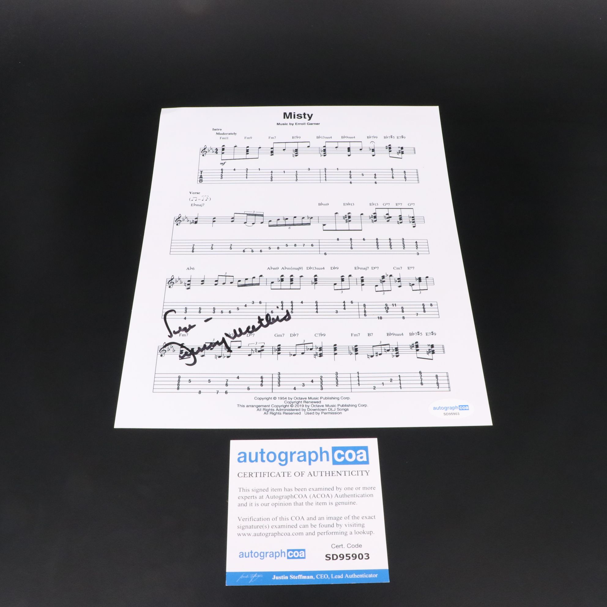 Johnny Mathis Signed "Misty" Sheet Music Print