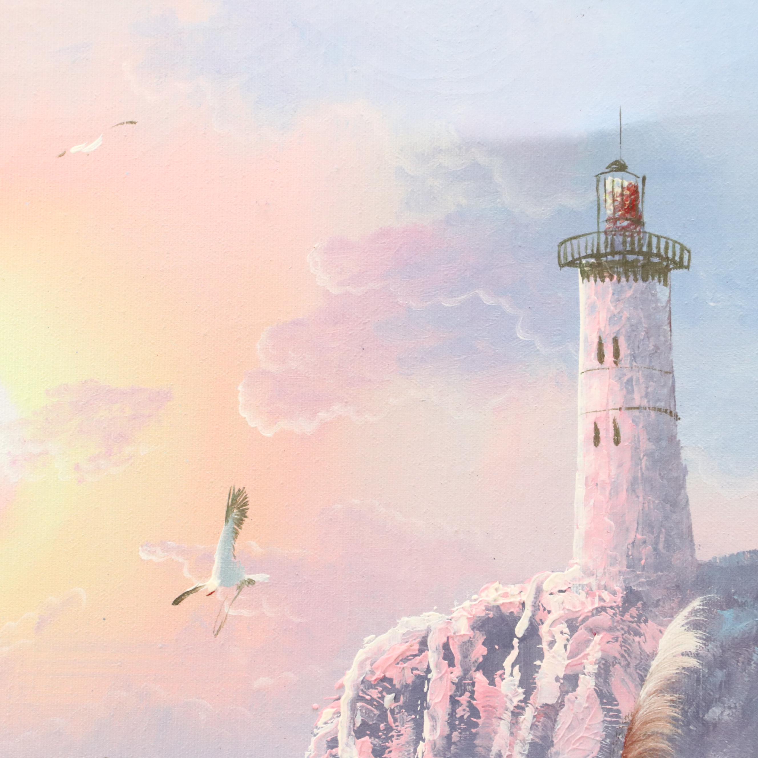 B. Duggan Seascape Oil Painting of Lighthouse, Late 20th Century