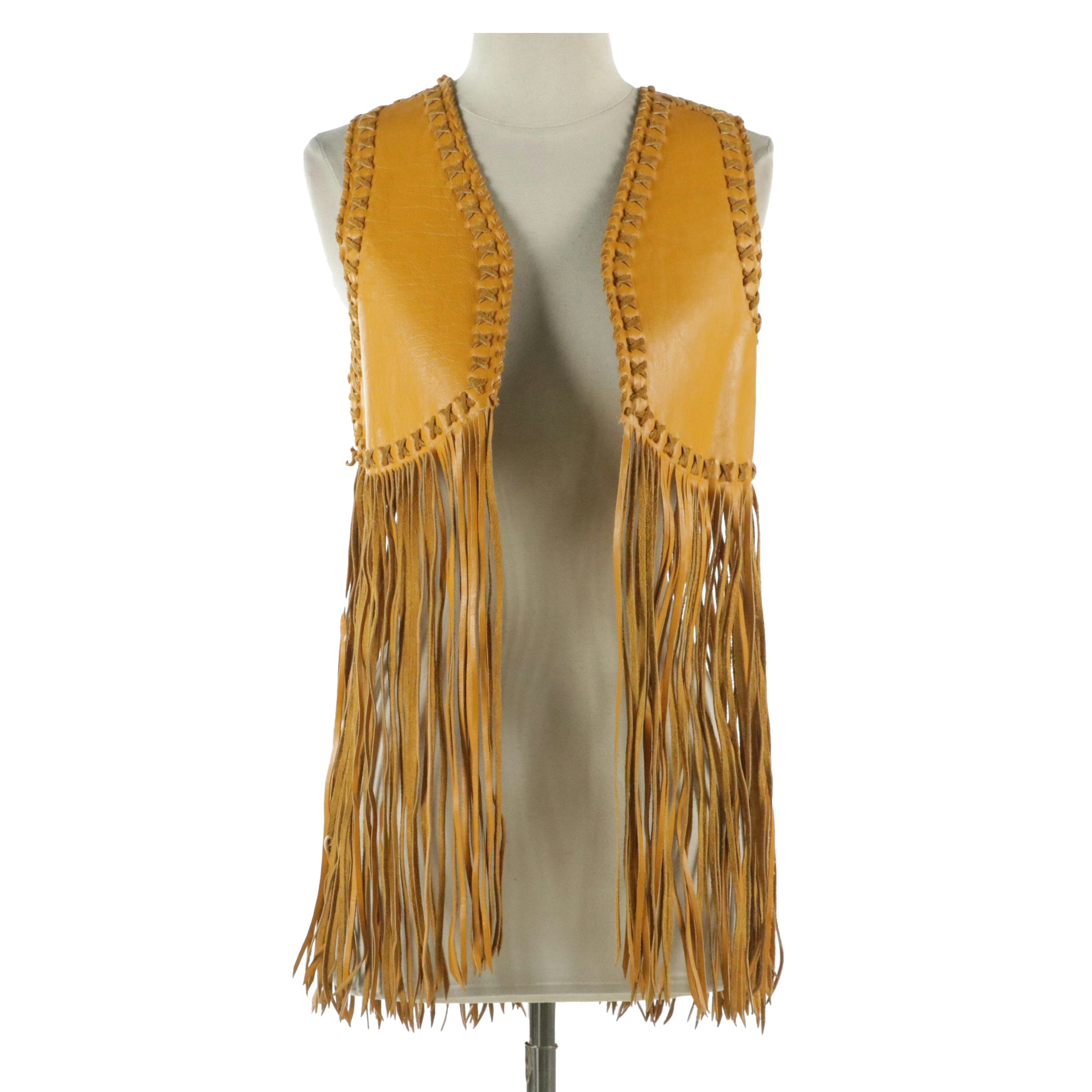 Cross Stitched Fringed Leather Vest