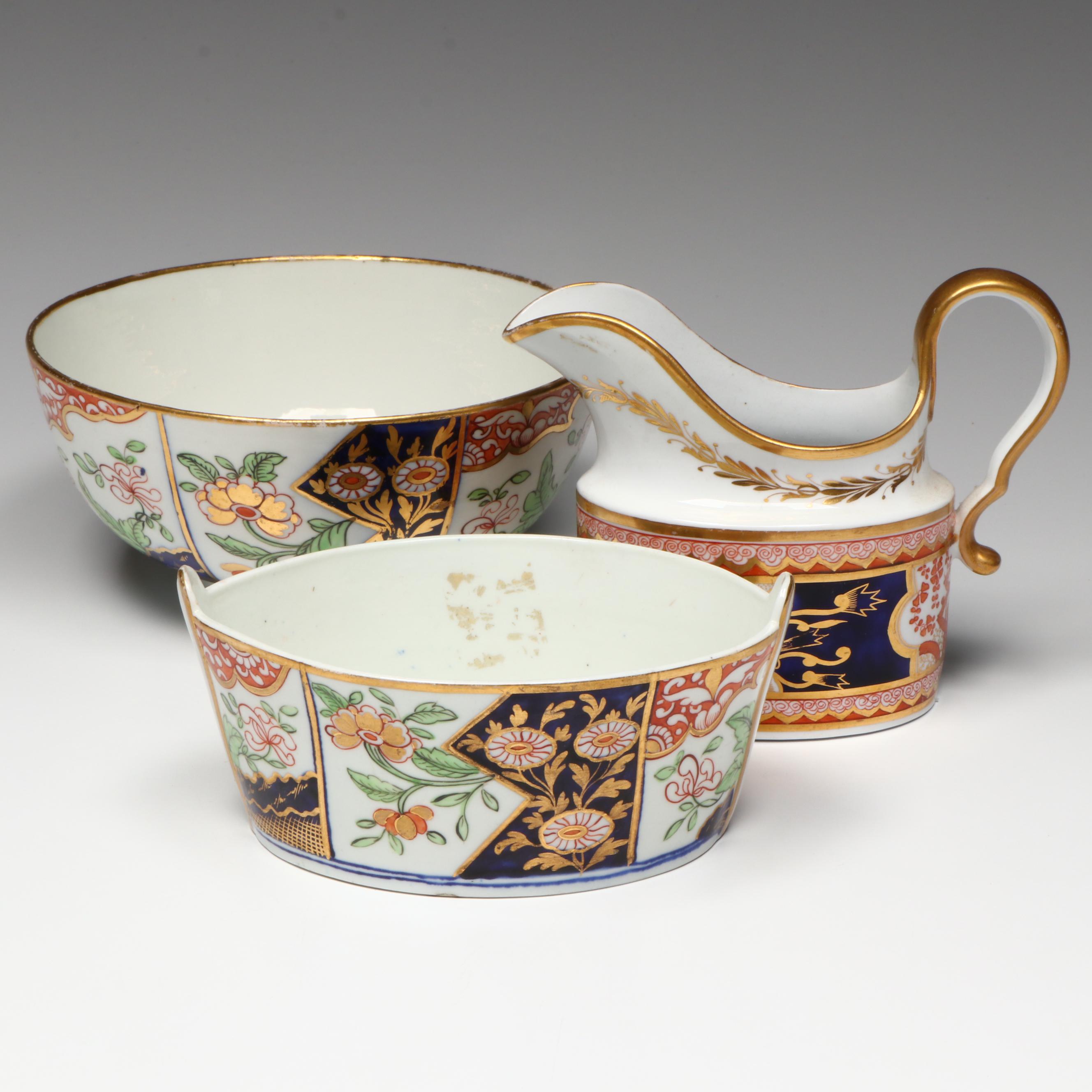 Duesbury Derby Imari Porcelain Bowls with Other English Regency Cream Jug