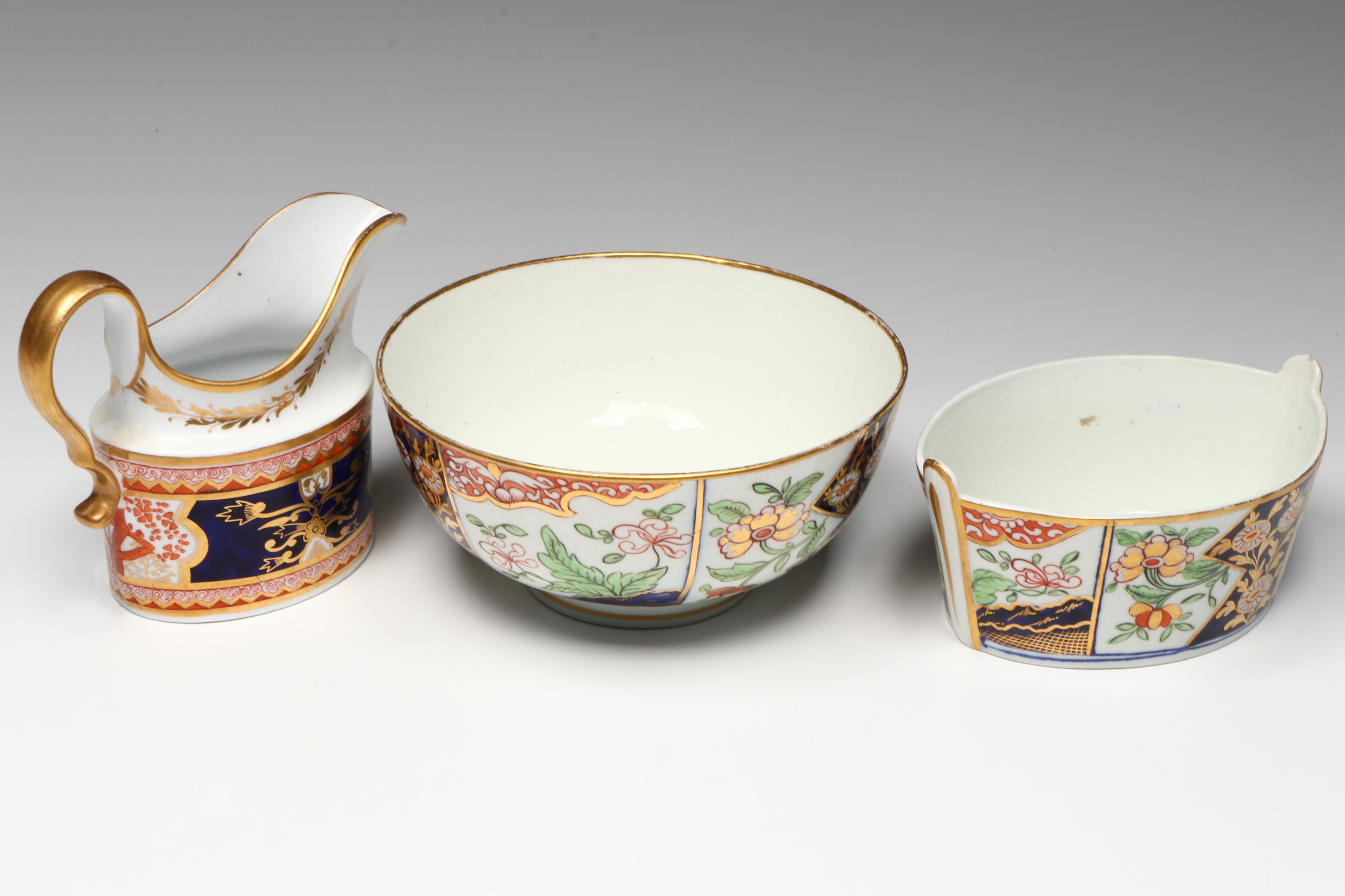 Duesbury Derby Imari Porcelain Bowls with Other English Regency Cream Jug