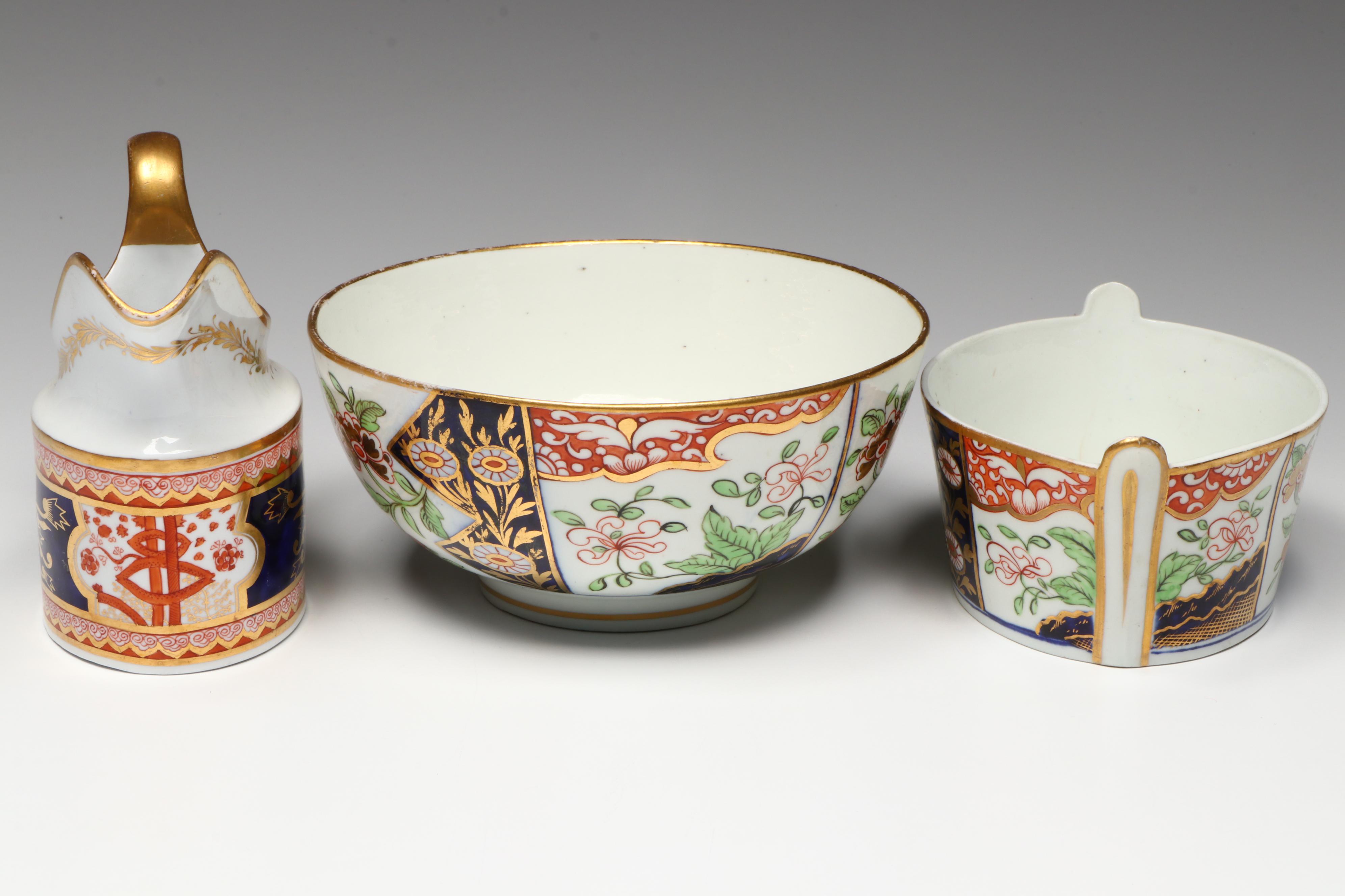 Duesbury Derby Imari Porcelain Bowls with Other English Regency Cream Jug