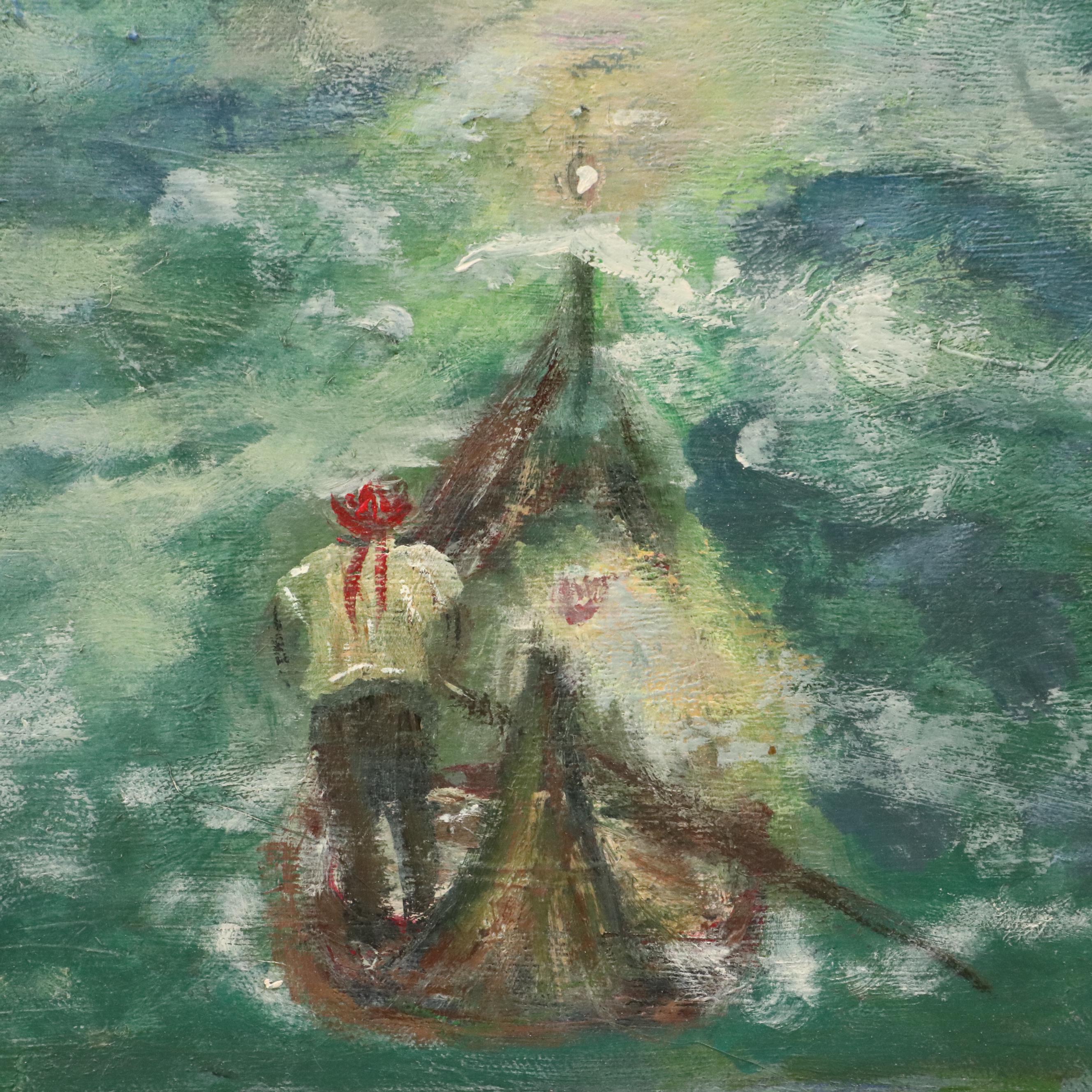 Venetian Canal Oil Painting, Late 20th Century