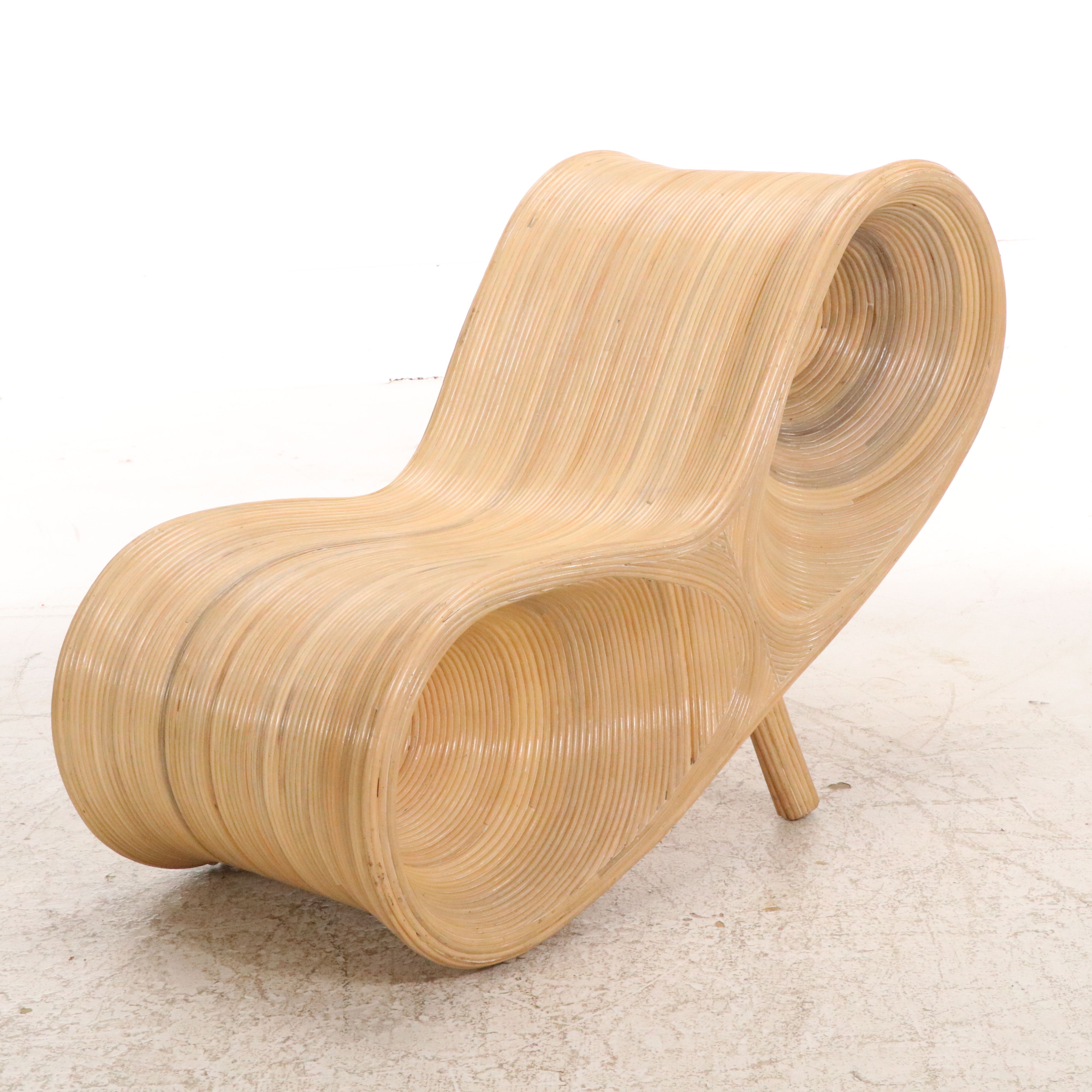 Modernist Pencil Reed Lounge Chair and Ottoman