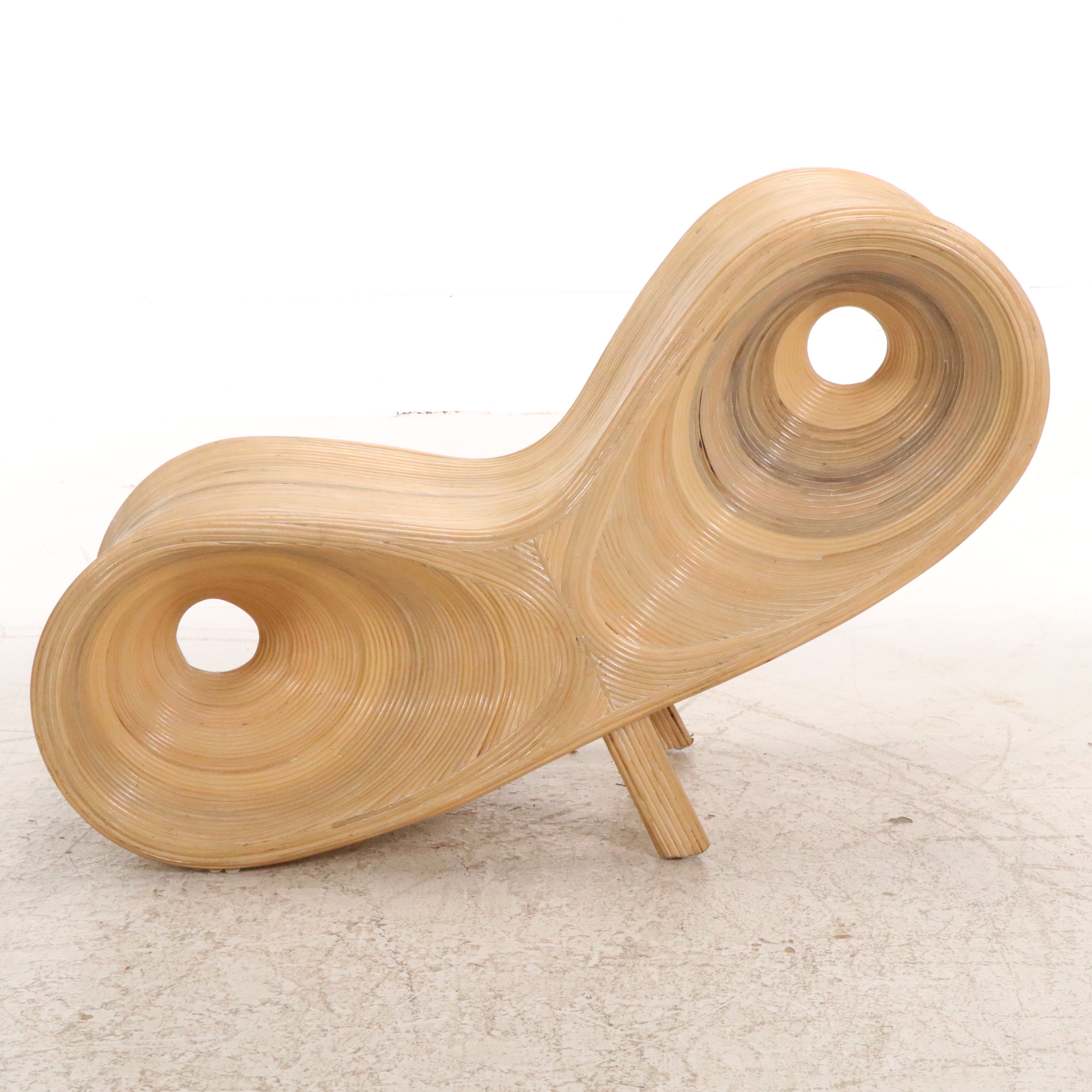 Modernist Pencil Reed Lounge Chair and Ottoman