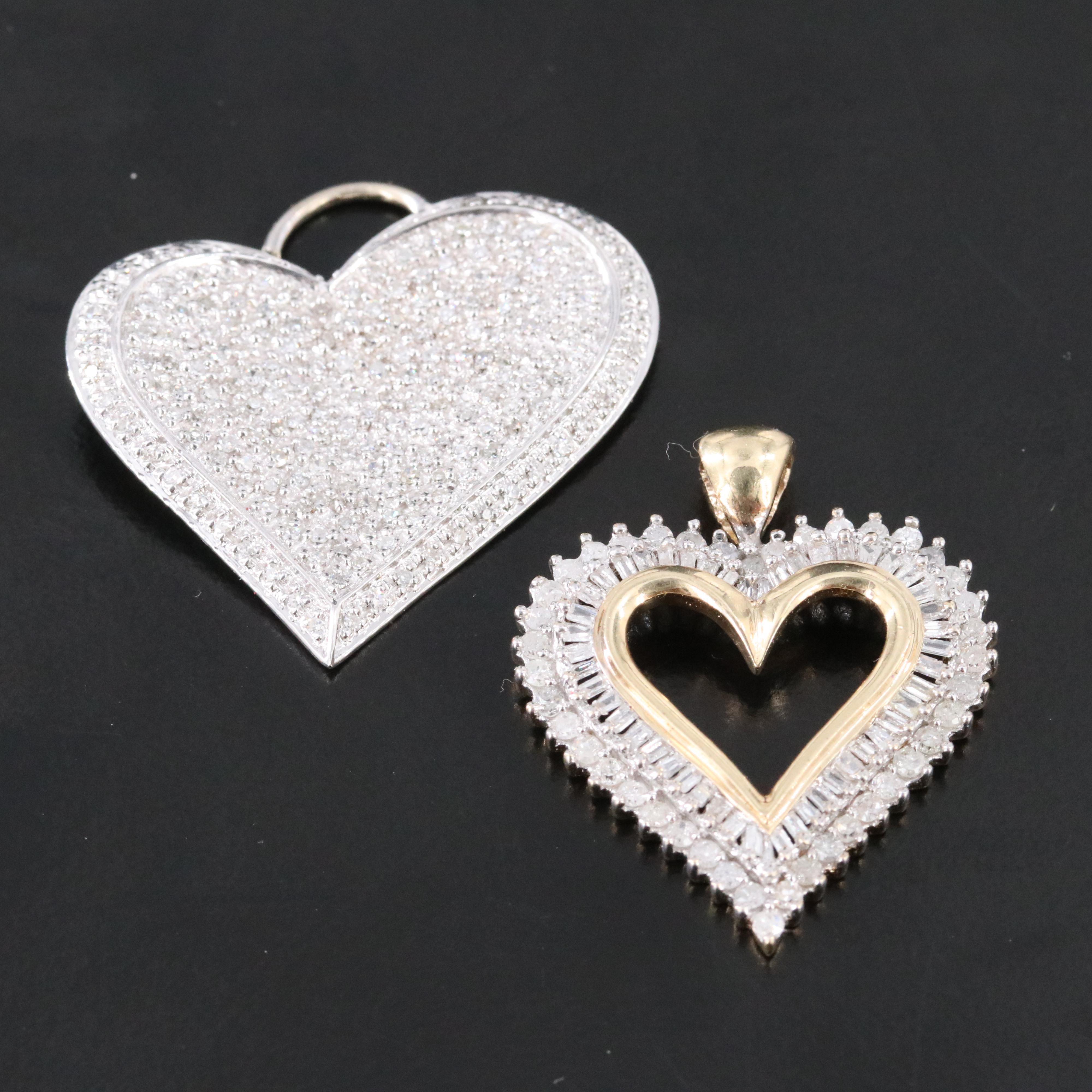 14K and 10K 1.35 CTW Diamond Heart Pendants