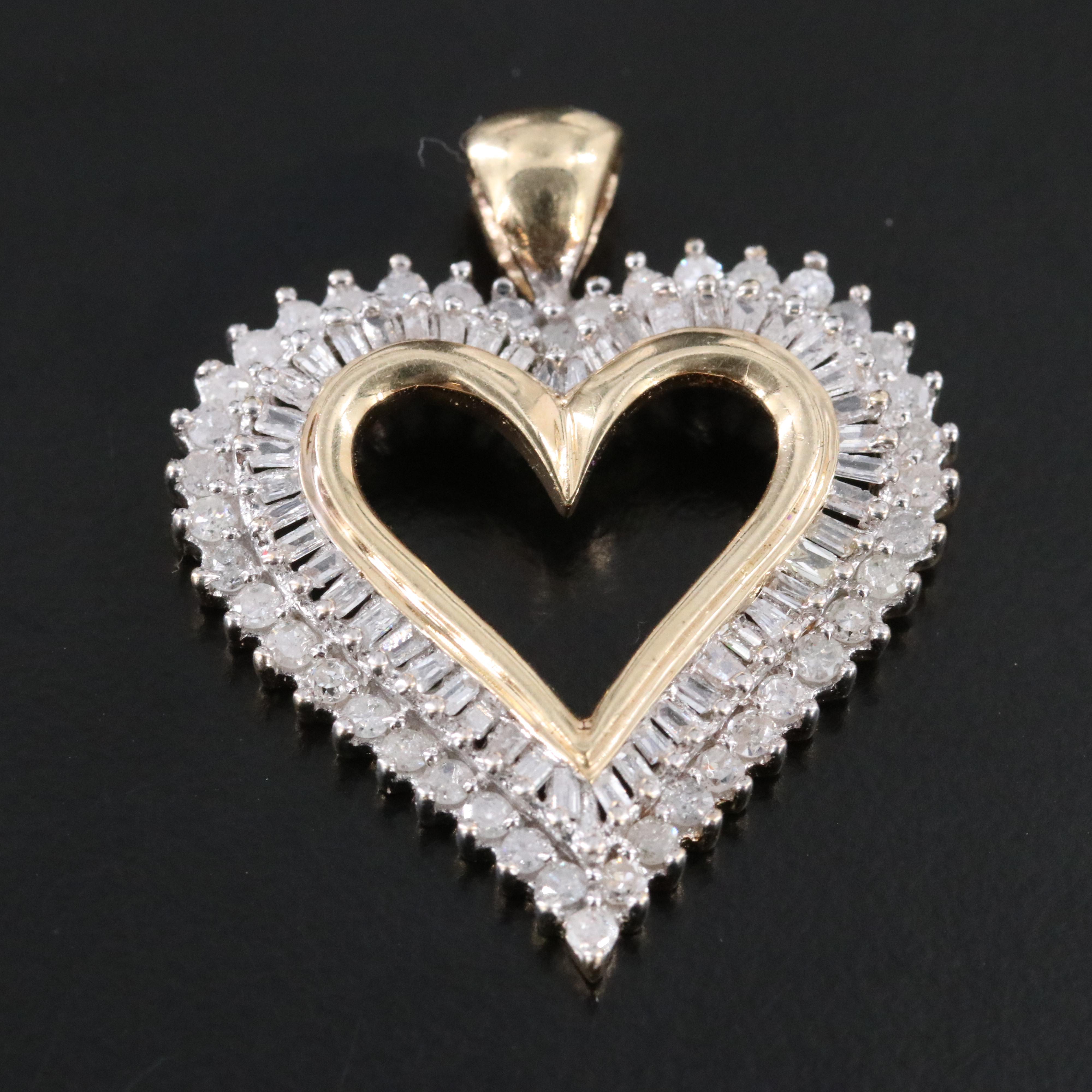 14K and 10K 1.35 CTW Diamond Heart Pendants