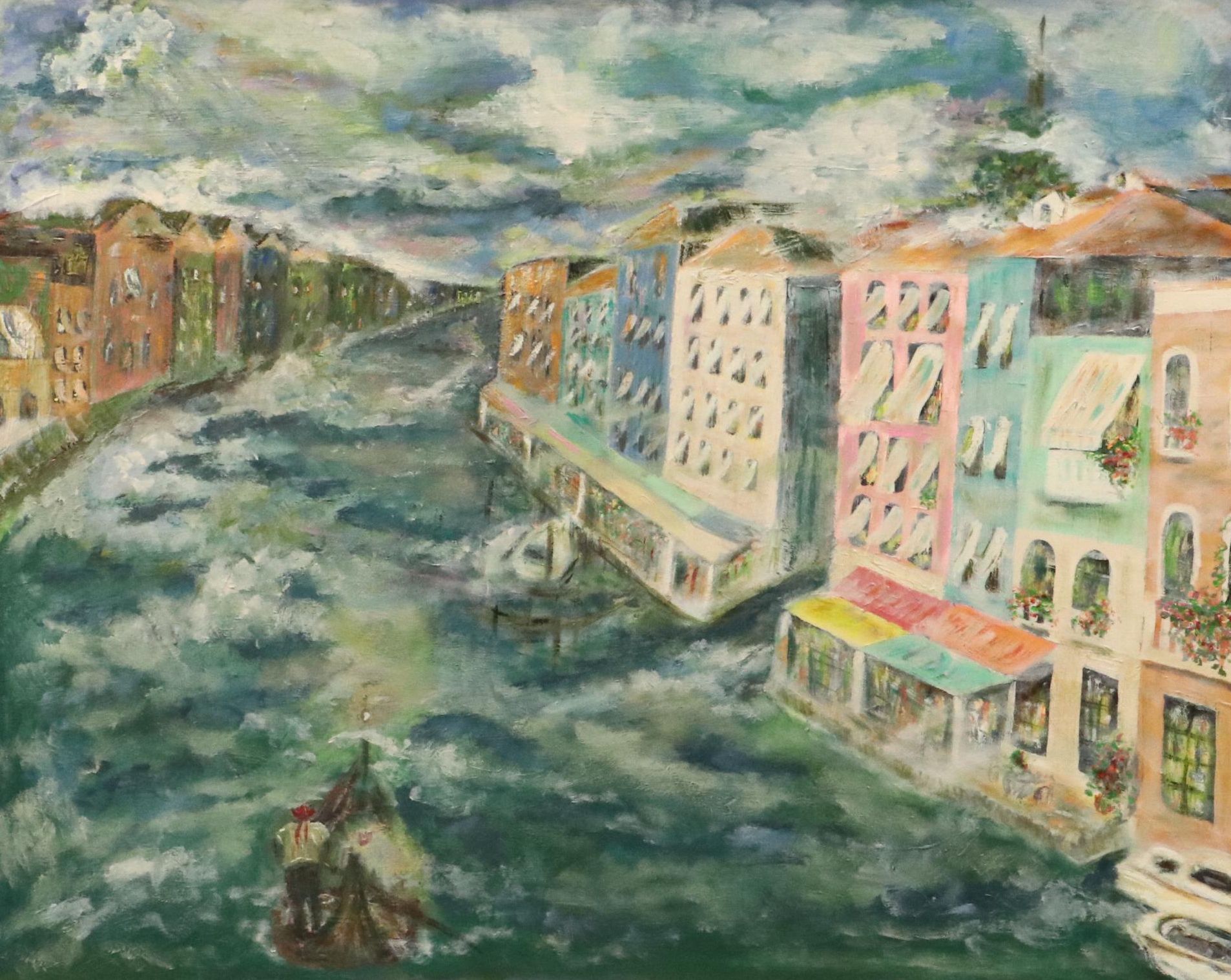 Venetian Canal Oil Painting, Late 20th Century