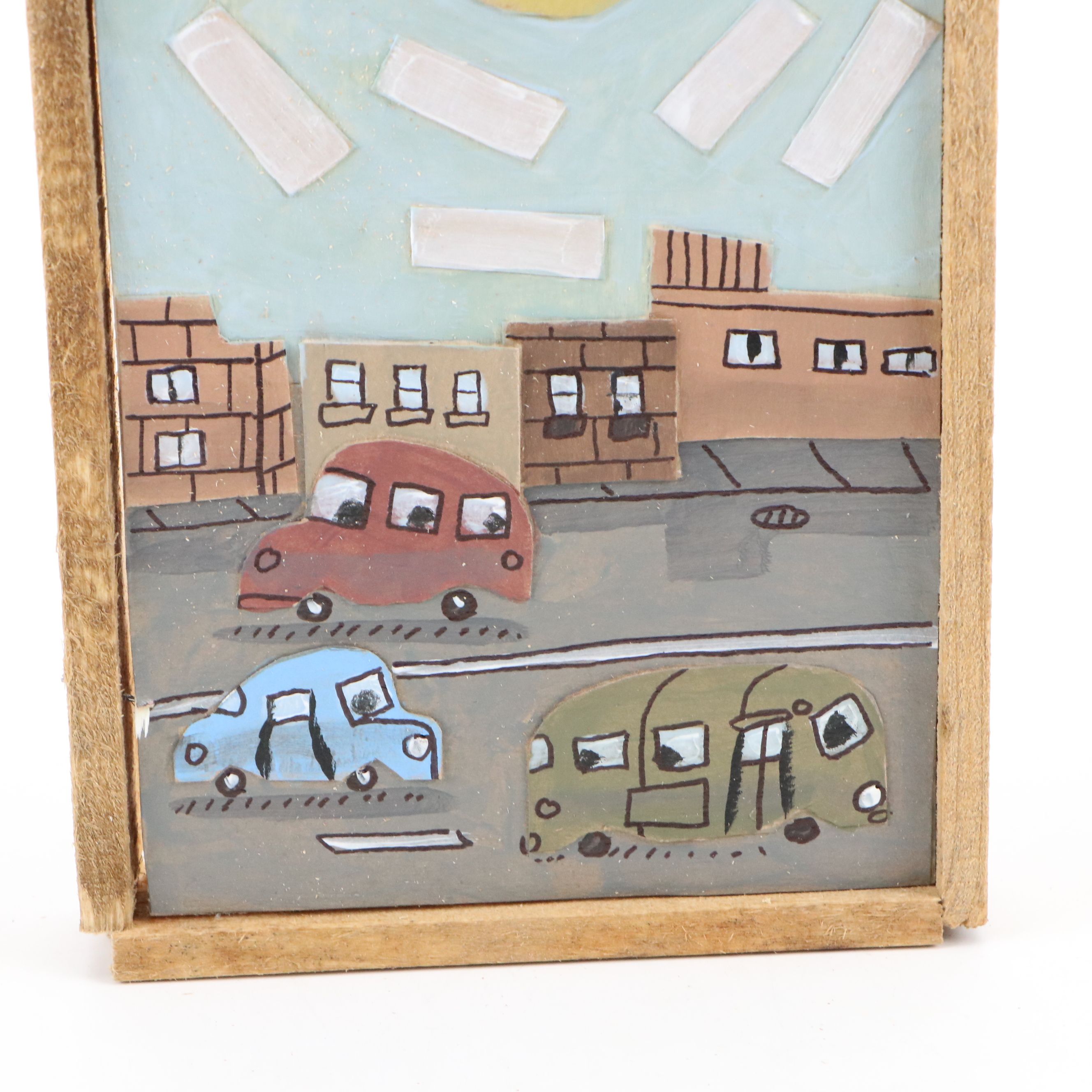 Aaron Wooten Dimensional Cityscape Mixed Media Painting "Sunny Day," 2025