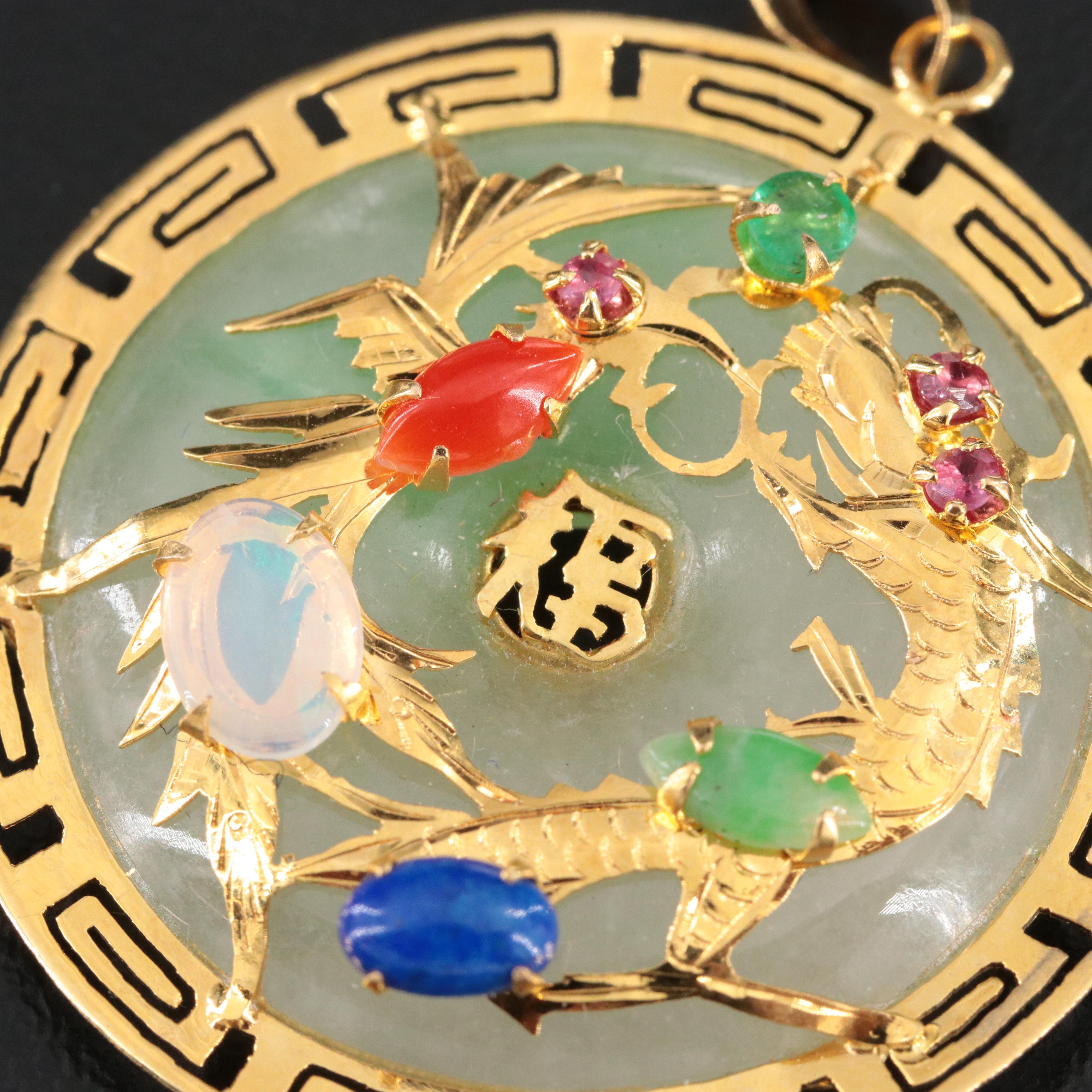 Jadeite Featured in Collection of Chinese 10K and 14K Earrings with 18K Pendant