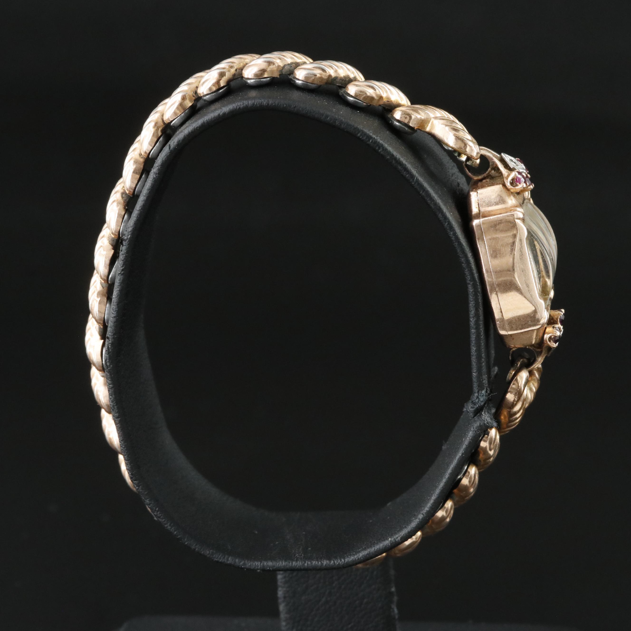 14K Palomar Ruby and Diamond Stem Wind Watch