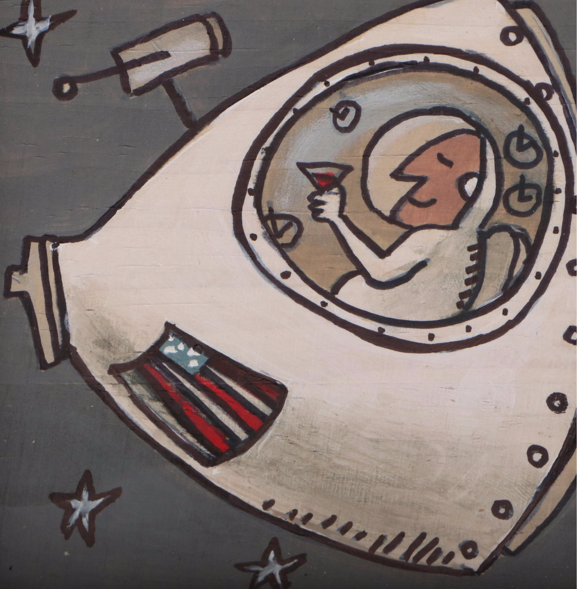 Aaron Wooten Stylized Mixed Media Painting "A Trip to the Moon.," 2025