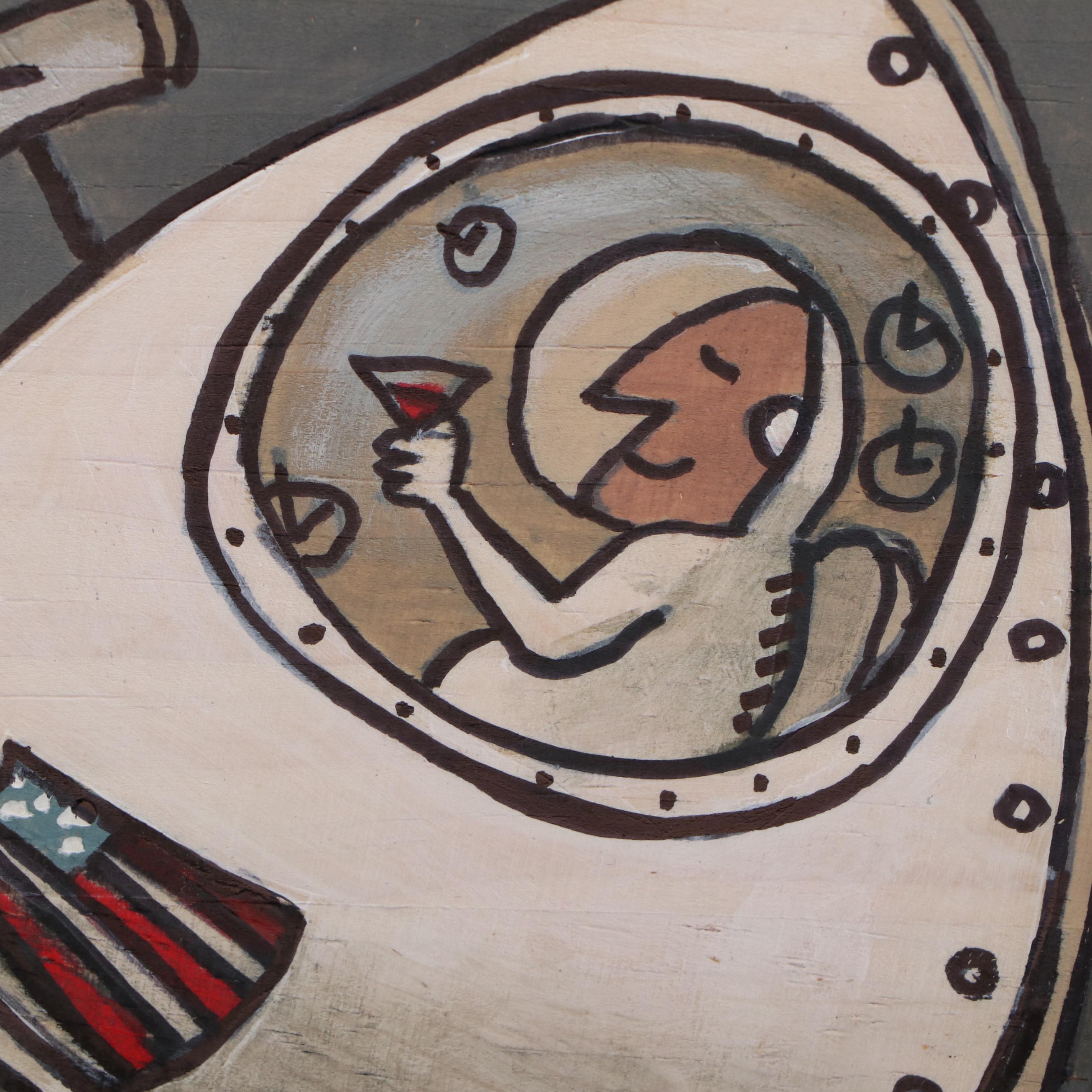 Aaron Wooten Stylized Mixed Media Painting "A Trip to the Moon.," 2025