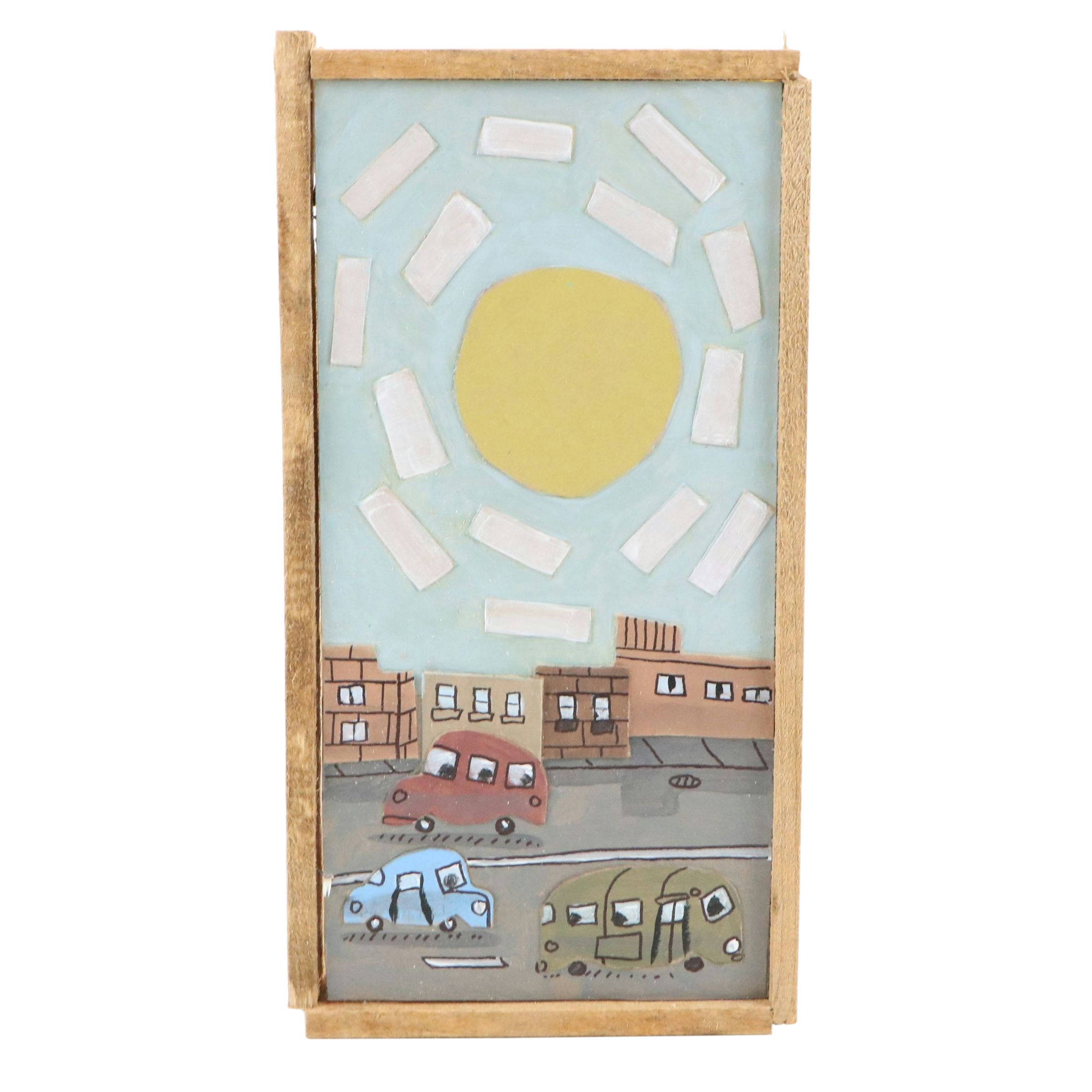 Aaron Wooten Dimensional Cityscape Mixed Media Painting "Sunny Day," 2025
