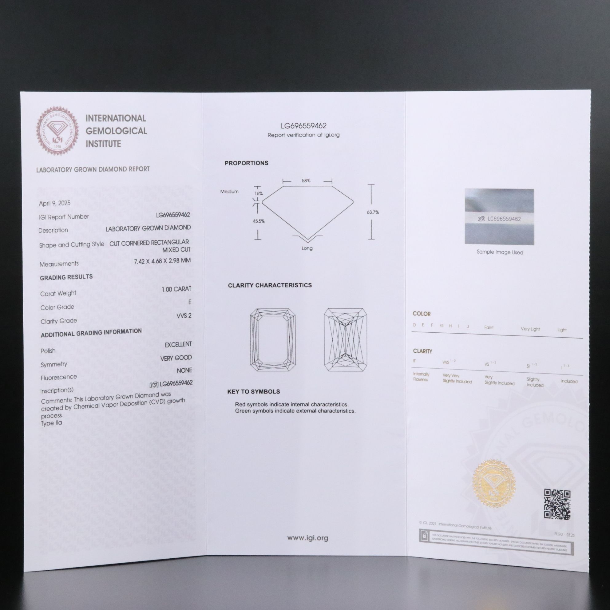 Loose 1.00 CT Lab Grown Diamond with IGI Report