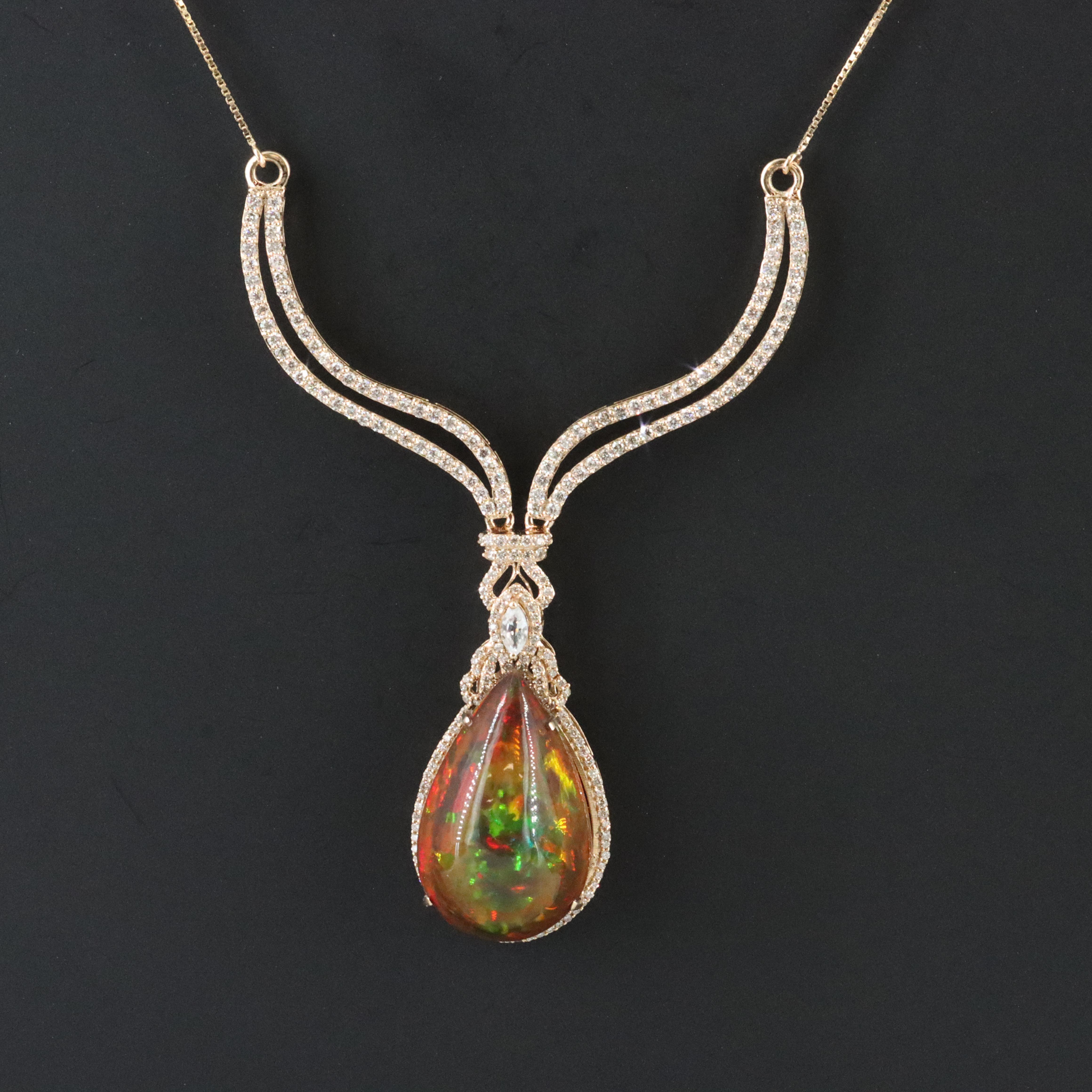 14K Opal, White Topaz, and Diamond Necklace