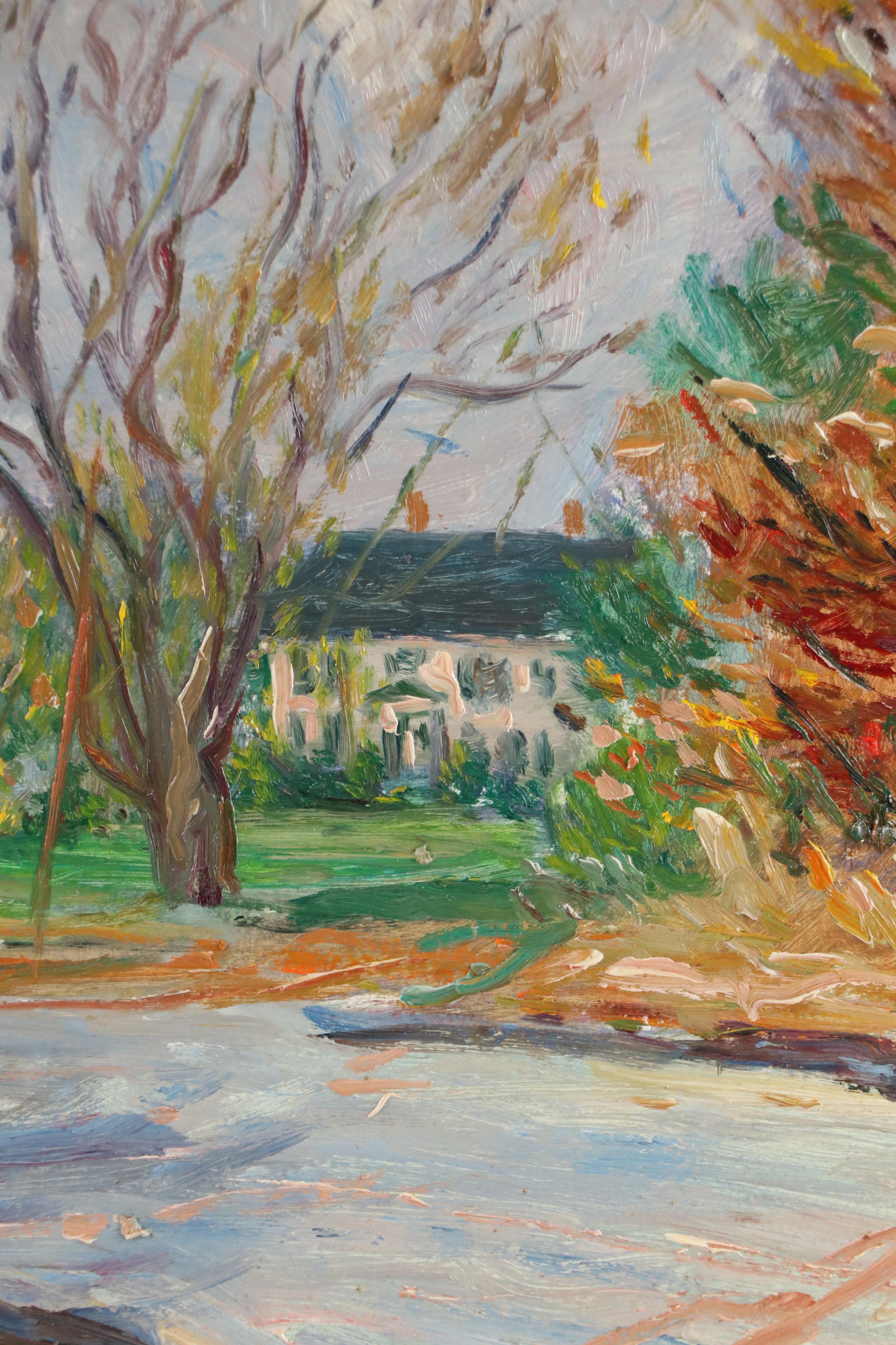 Michael Salvatore Abbate Suburban Landscape Oil Painting, Mid-20th Century