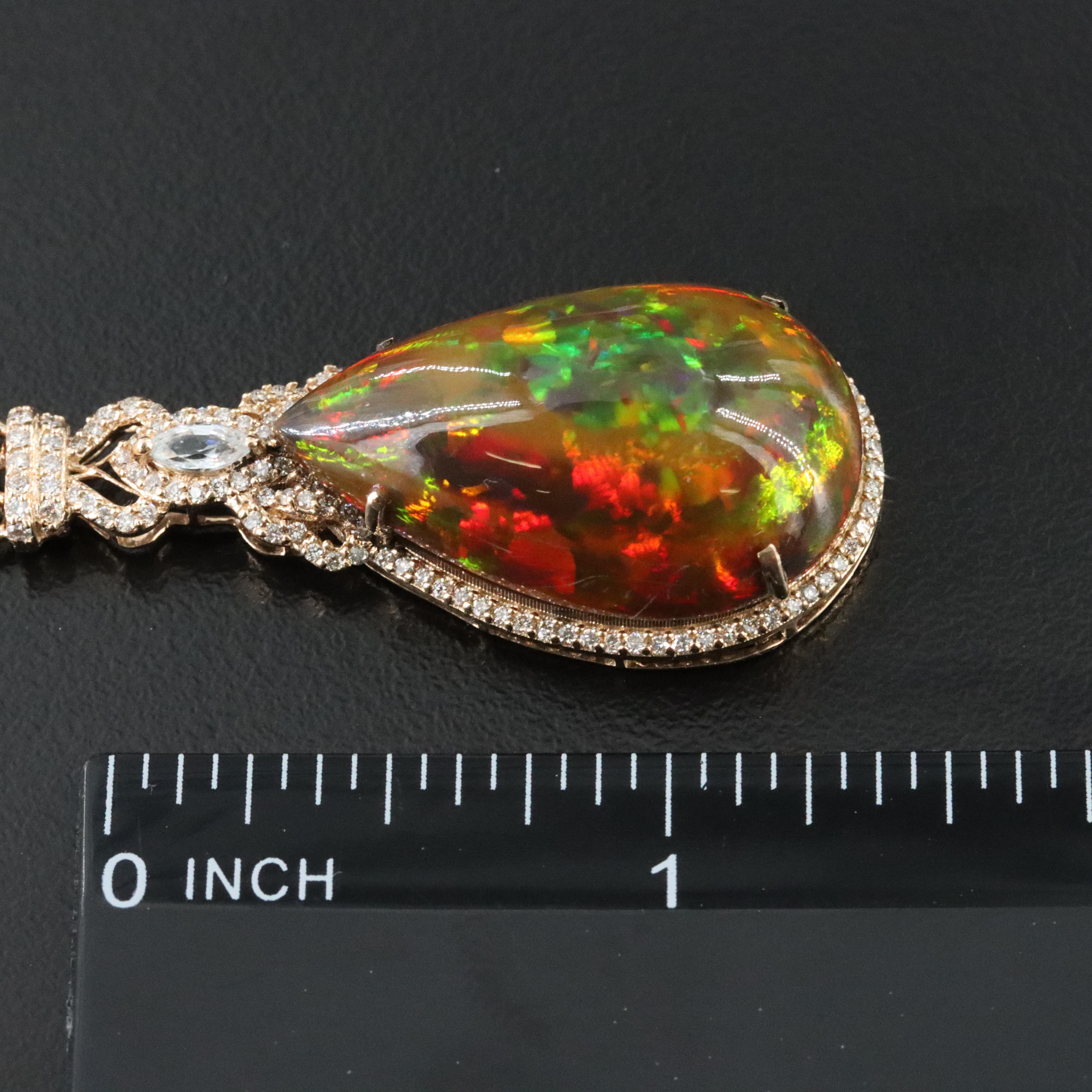 14K Opal, White Topaz, and Diamond Necklace