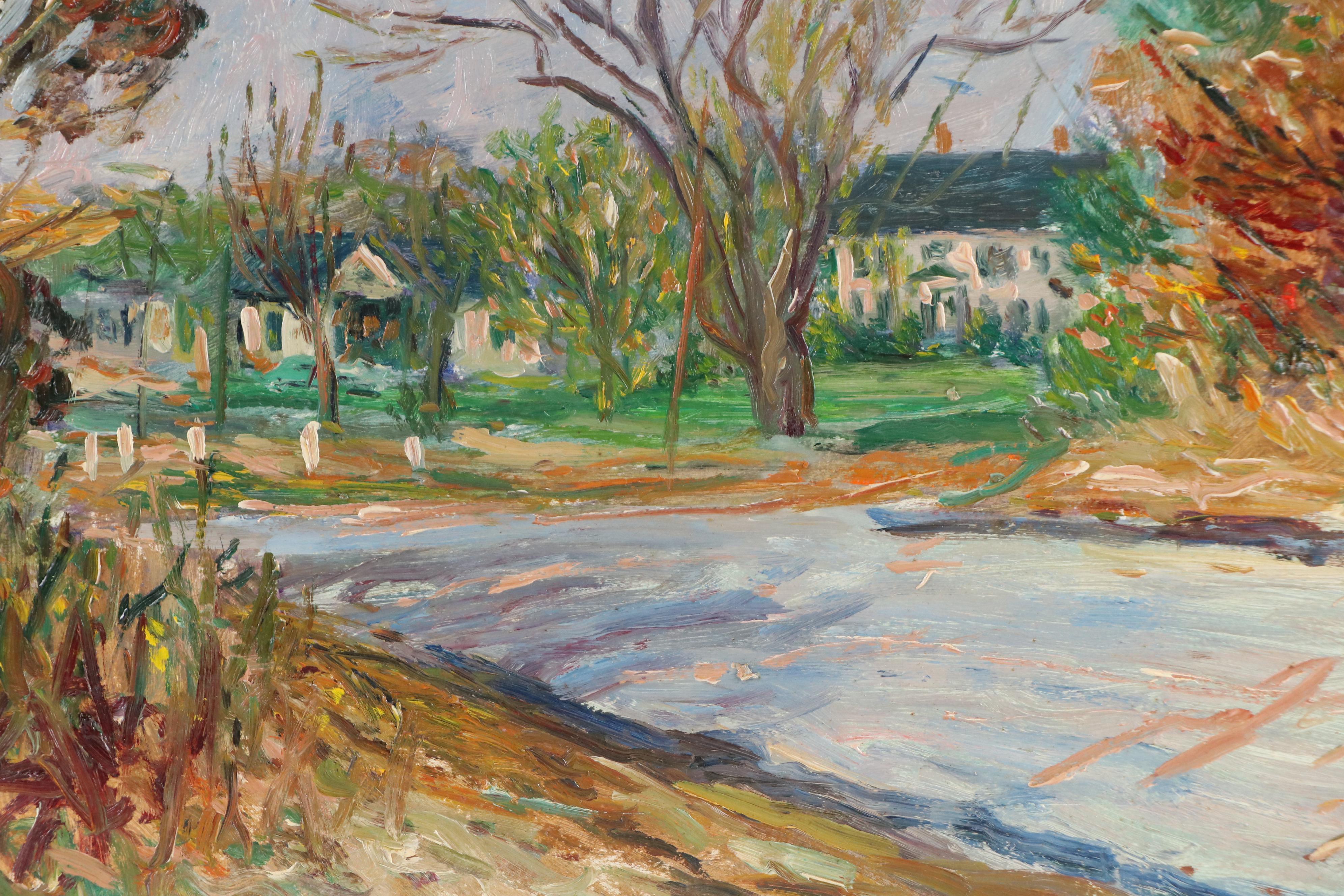 Michael Salvatore Abbate Suburban Landscape Oil Painting, Mid-20th Century