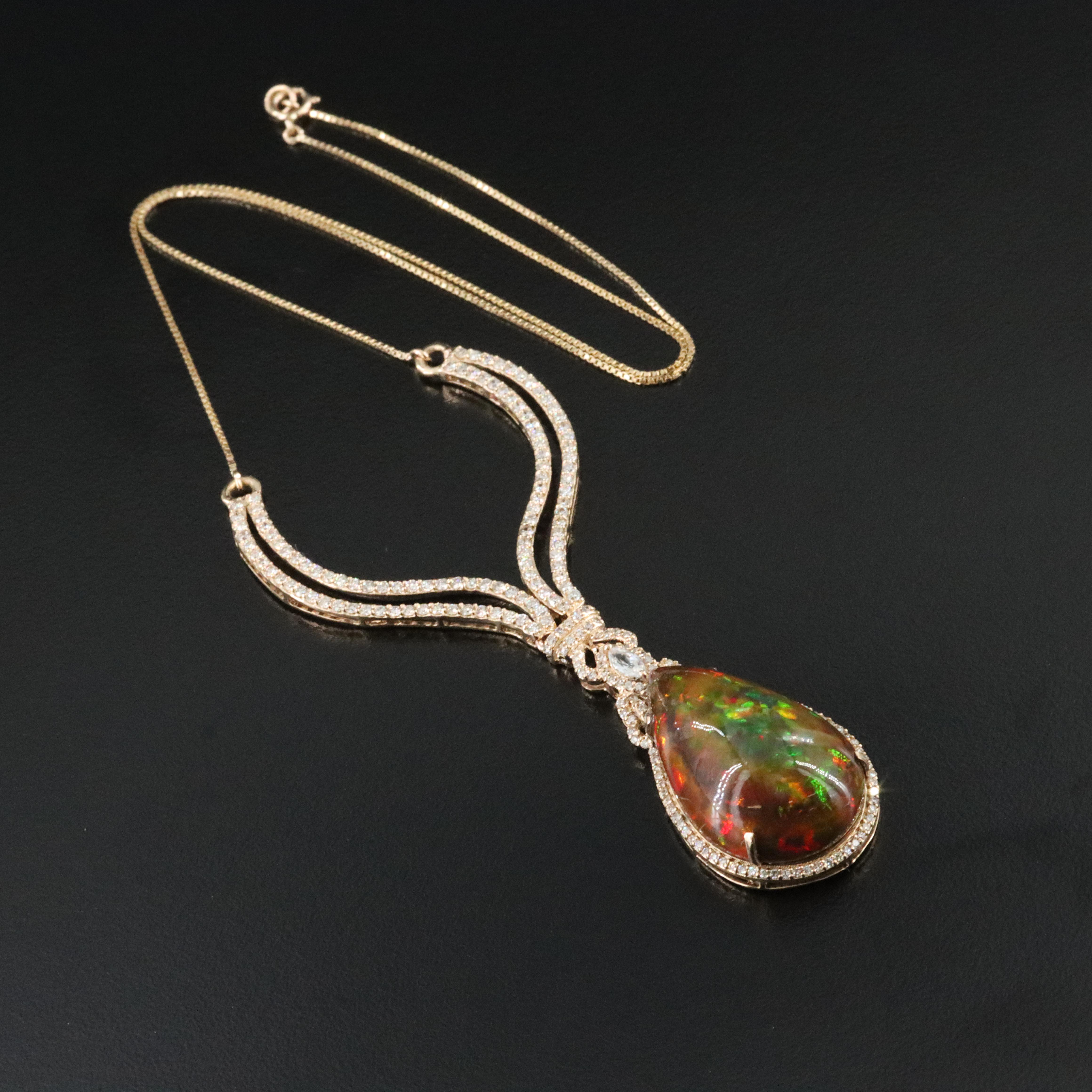 14K Opal, White Topaz, and Diamond Necklace