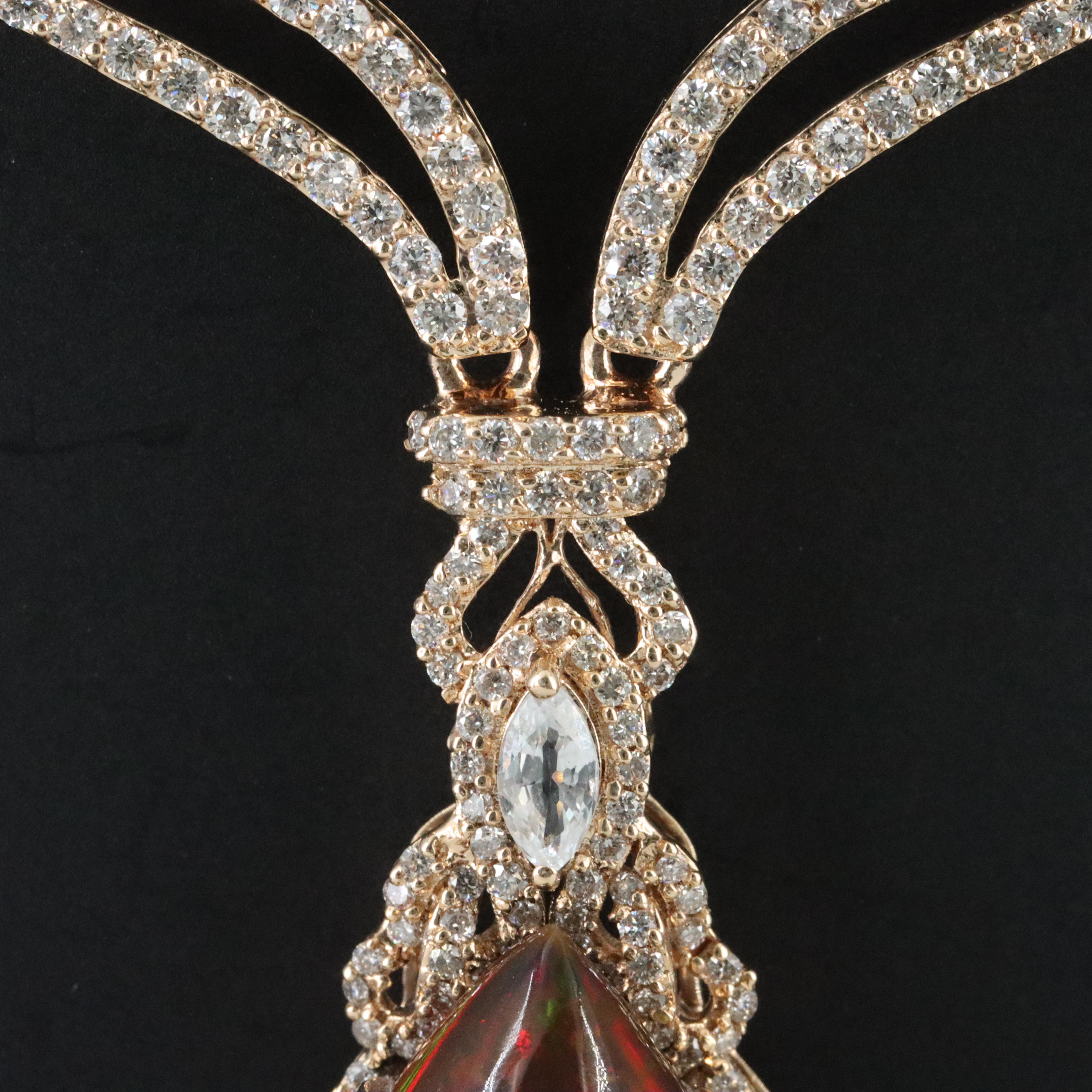 14K Opal, White Topaz, and Diamond Necklace